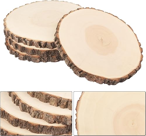 Miniatura 3 de 4 piezas de rebanadas de madera natural de 8 a 9 pulgadas, círculos de madera de Paulownia sin terminar con cortezas para posavasos, manualidades,