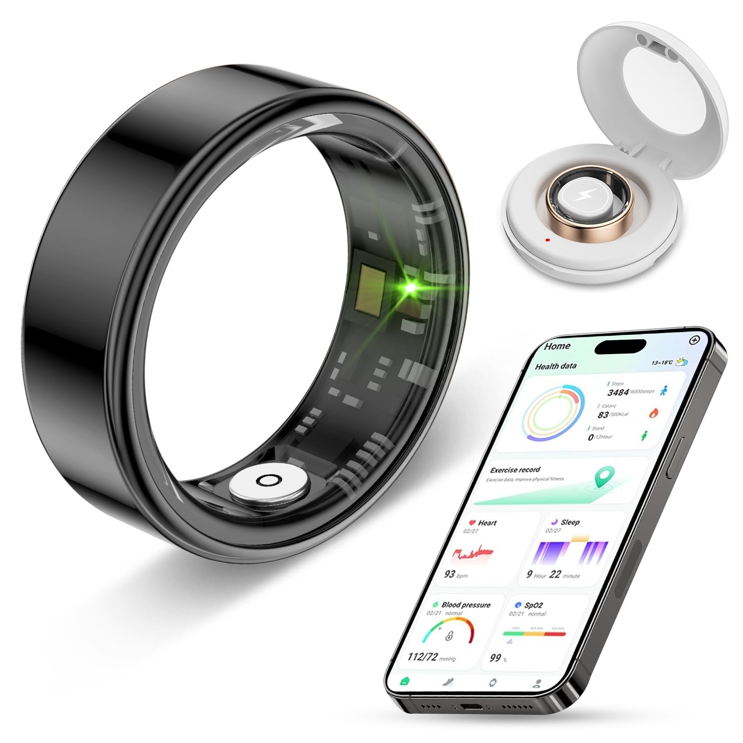 Amazon.com: VNEXFU 2024 New Smart Ring Health, Black #10 : Sports