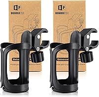 BUNDLEPRO Pack of 2 Universal Stroller Cup Holders for Bikes, Walkers, Trolleys - 360° Rotation, Spill-Proof Drink Holder