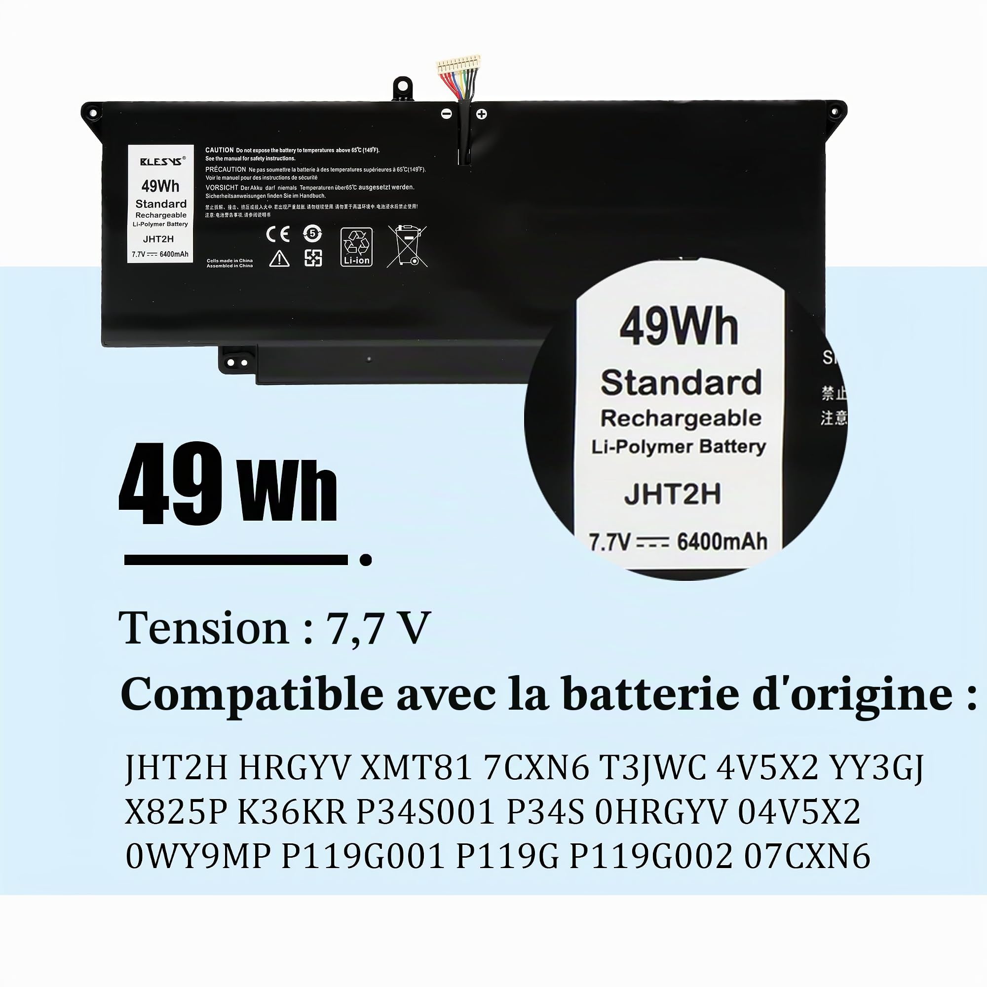 BLESYS Batterie pour Dell Latitude 7310 7410 JHT2H