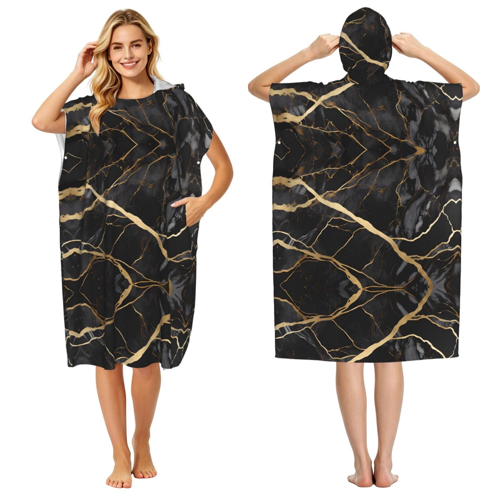 Peignoir à capuche pour piscine et plage : poncho adulte au motif marbre coloré
