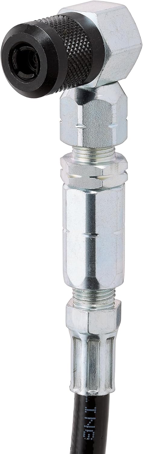 Slippery Pete 90 Degree Grease Gun Coupler – 18 Inch Flex Hose, Threaded Connection, Swivel Head, Grease Gun Fittings Compatible, 31mm Length Head for DIY Mechanics, Garage and Auto Mechanics