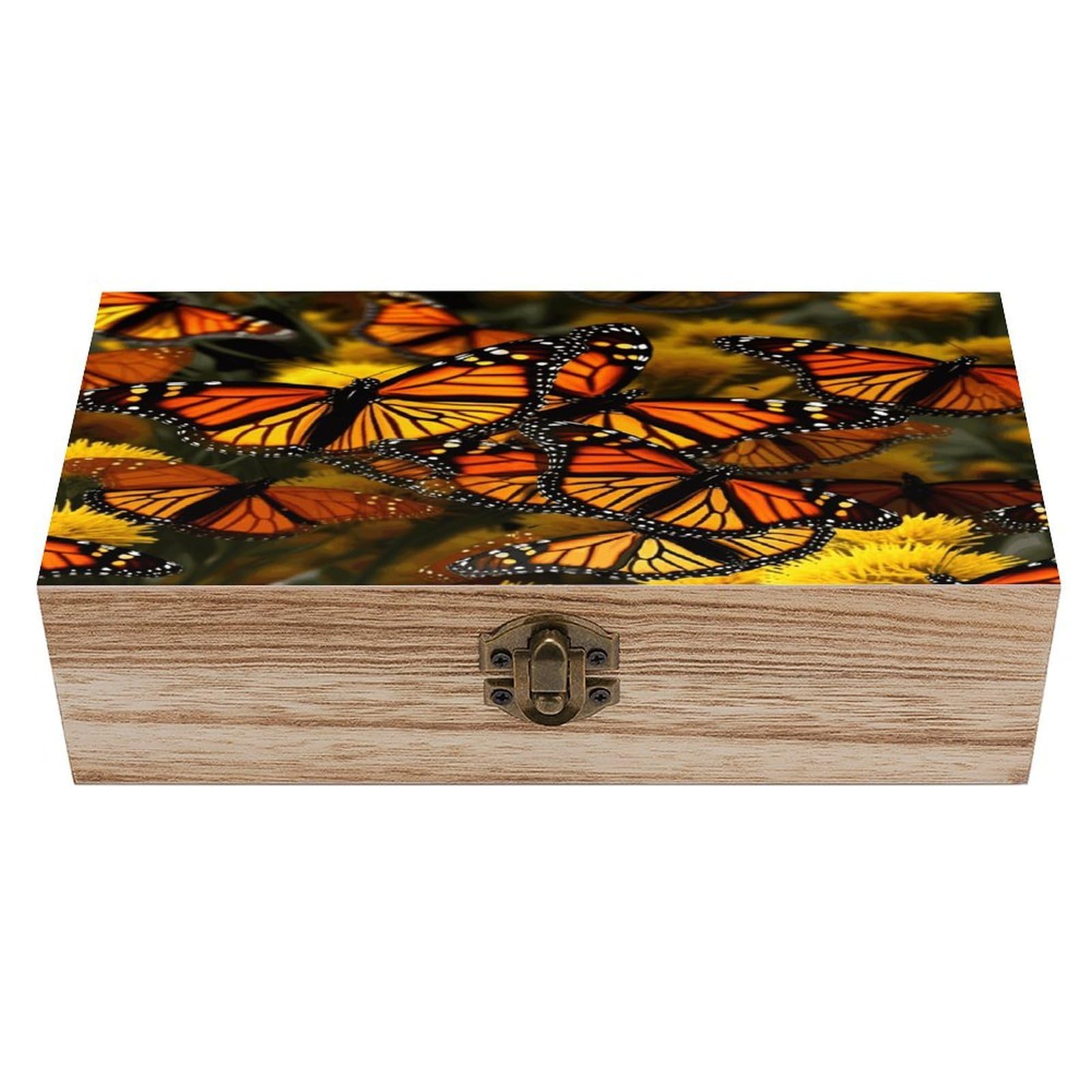 VstaDank Monarch Butterflie Wooden Storage Box with Hinged Lid Natural Wooden Box Beautifully Keepsake Boxes Vintage Wood Boxes Jewelry Organizer Trinket Storage Chest Unique Gift