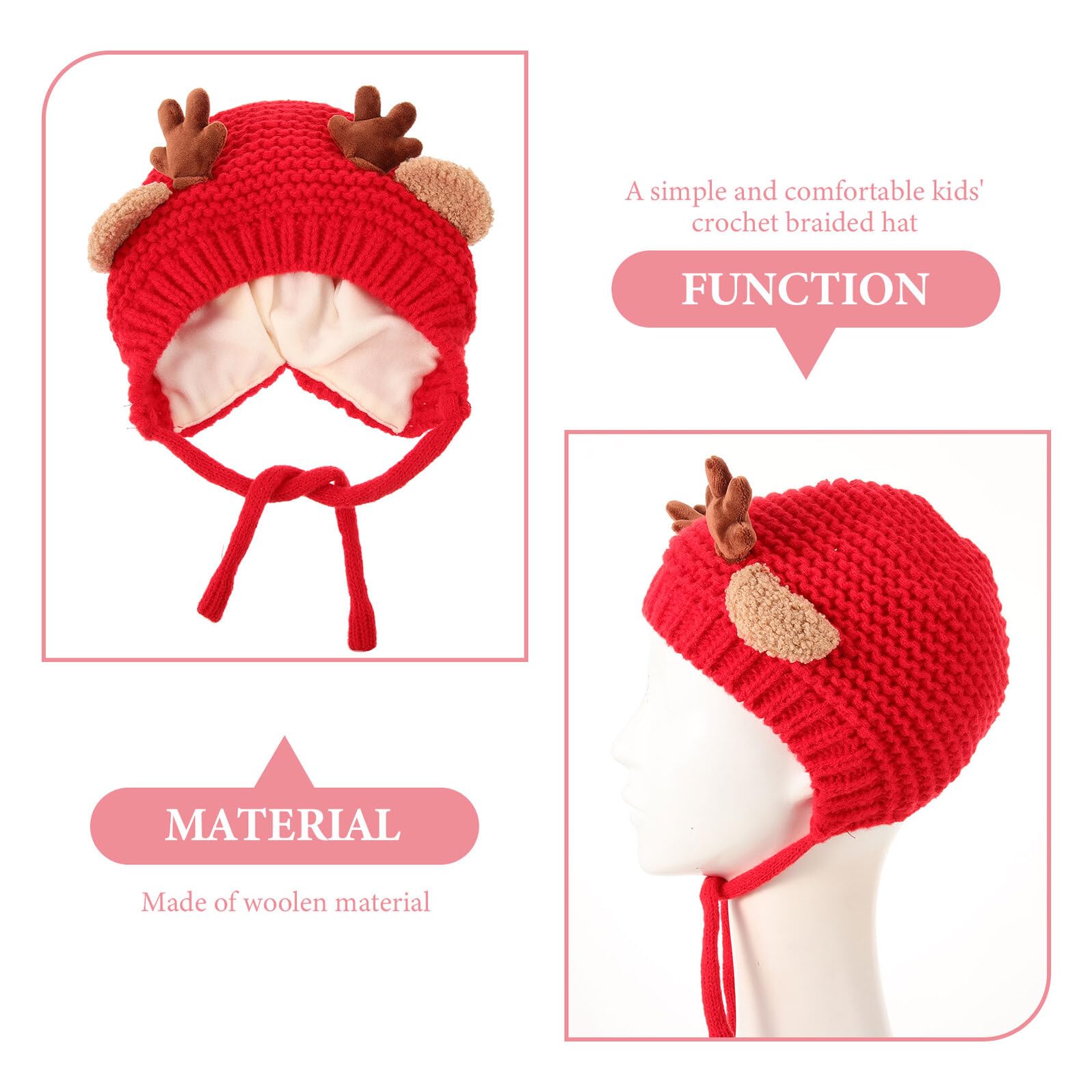iplusmile Bonnet Tricoté Laine pour Garçon Fille Hiver Chaud et Respirant avec Motif de Cerf Bonnet Doux et Épais pour Ans Couvre-Chef Automne et Noël Rouge