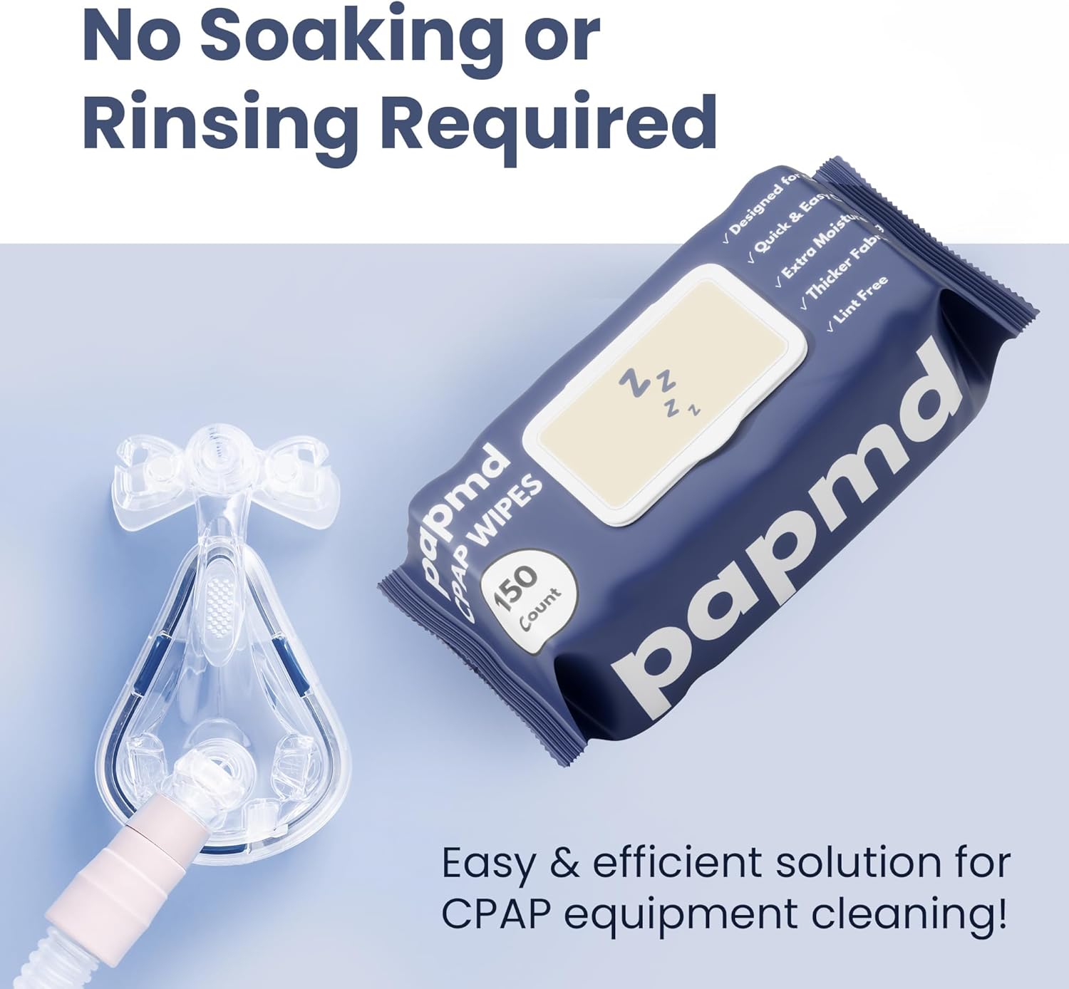 PAPMD Unscented CPAP Wipes, 3x 150-Pack Travel Wipes Bundle, Thick Lint-Free Fabric for Mask, Tube & CPAP Machines, Enhanced Moisture & Easy Pull Design