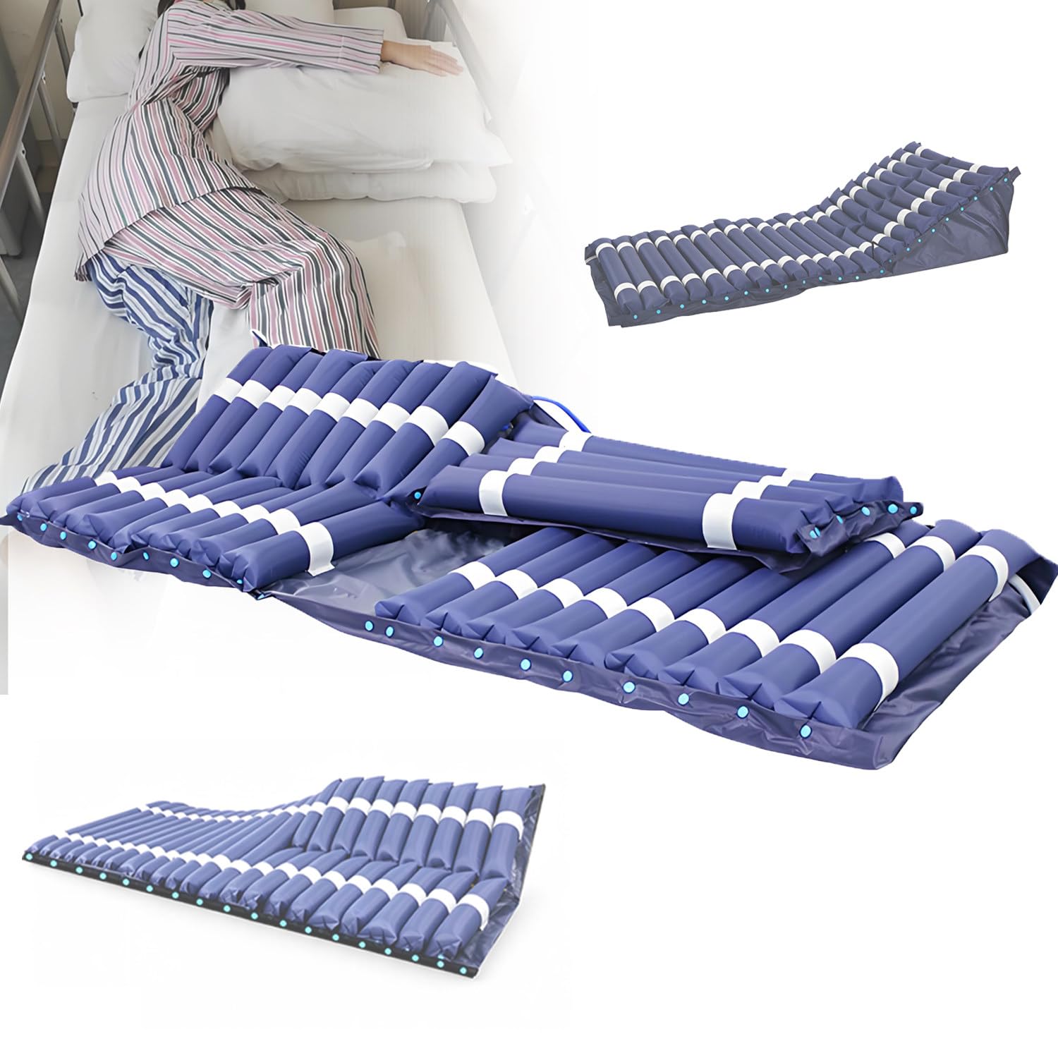 Materasso Pressione Alternata con Pompa,Portata 135 kg | Materasso Antidecubito Gonfiabile,Inclinazione Schienale 0-45°,Rotazione Laterale Circa 25°,per Ersone Costrette Letto