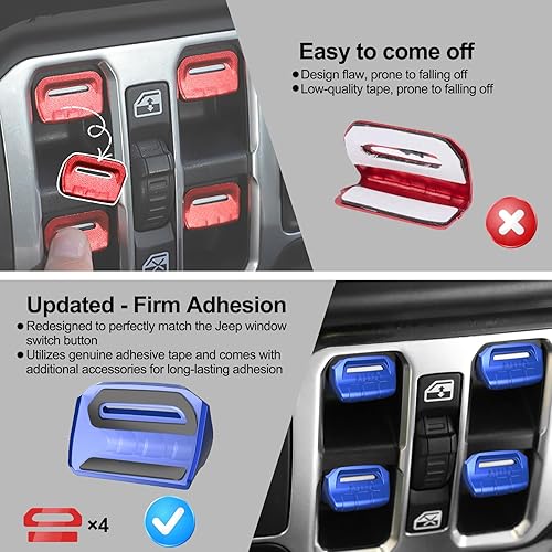 Miniatura 5 de 4 fundas de botón para interruptor de ventana mejoradas compatibles con Jeep Wrangler JL JLU 2018-2024 y Gladiator JT 2020 2021 2022 2023 2024