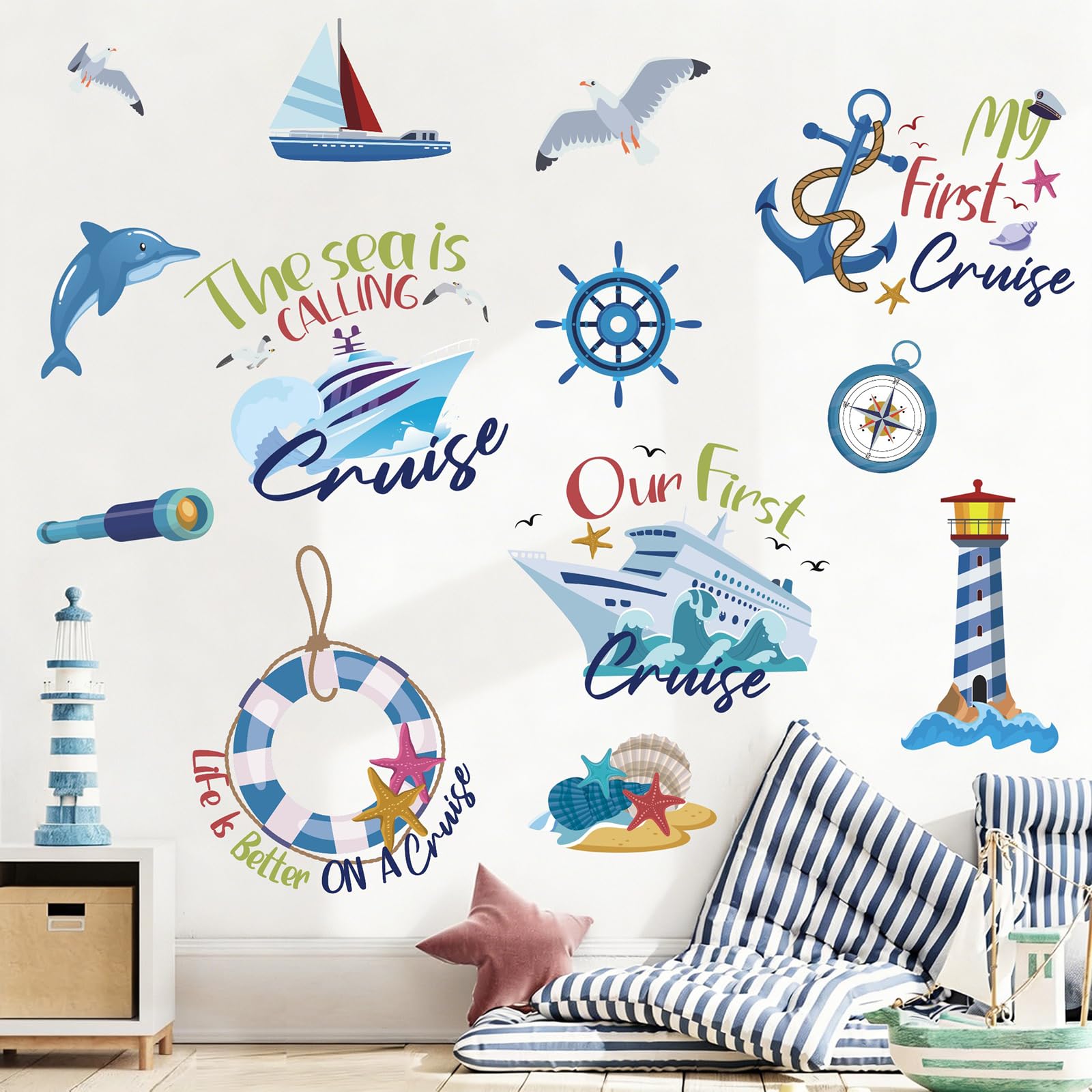 CHDITB Cruise Stickers Cruise Ship Summer Beach Decor Nautical Lighthouse