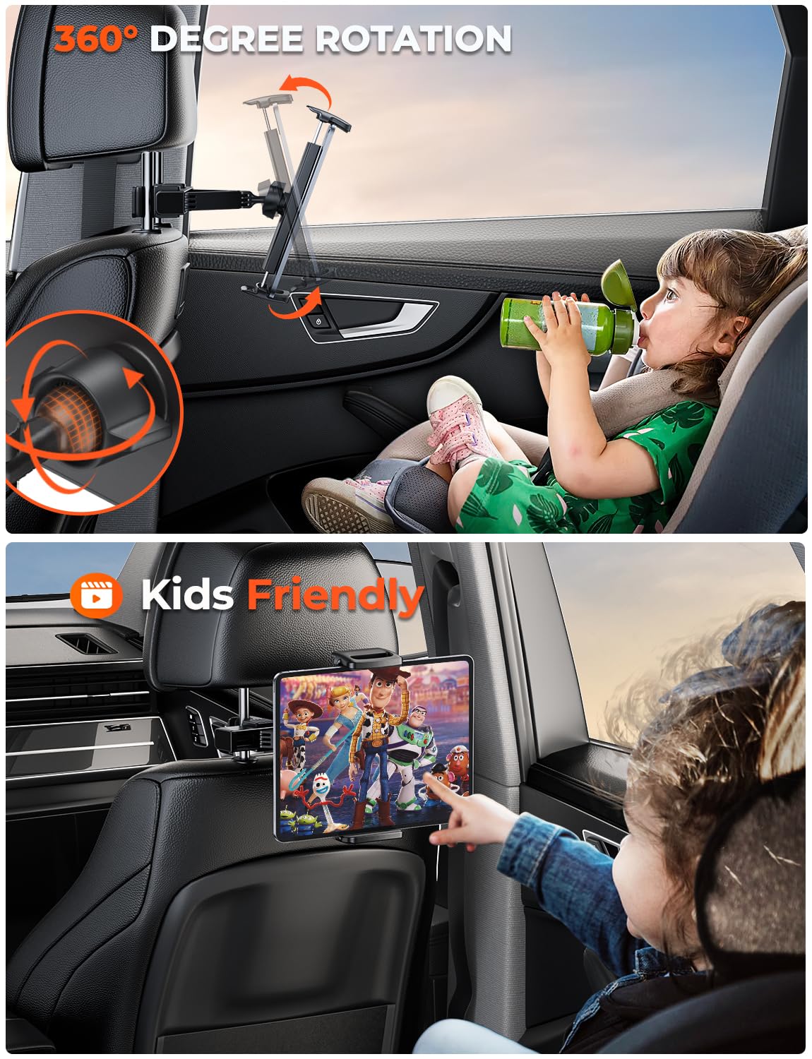 TRYONE Supporto Tablet per Poggiatesta Auto [Acciaio più spesso] Porta Tablet Sedile d'Auto per Bambini Compatibile con iPad Pro Air Mini, Cellulare, Galaxy, Switch, Altri ecc di 4,7-12,9 pollici