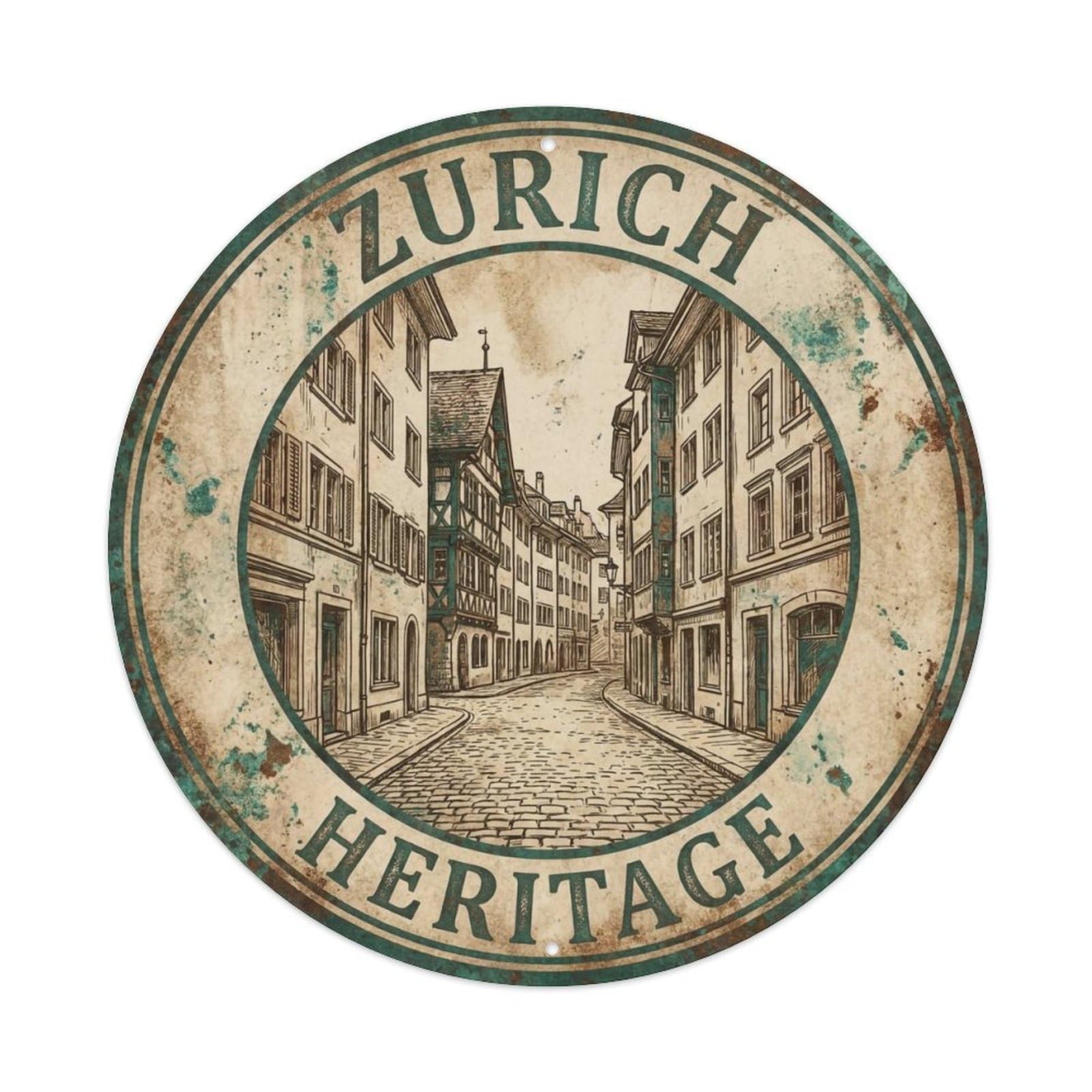 Vintage Travel Zurich Switzerland Momento Metal Tin Sign