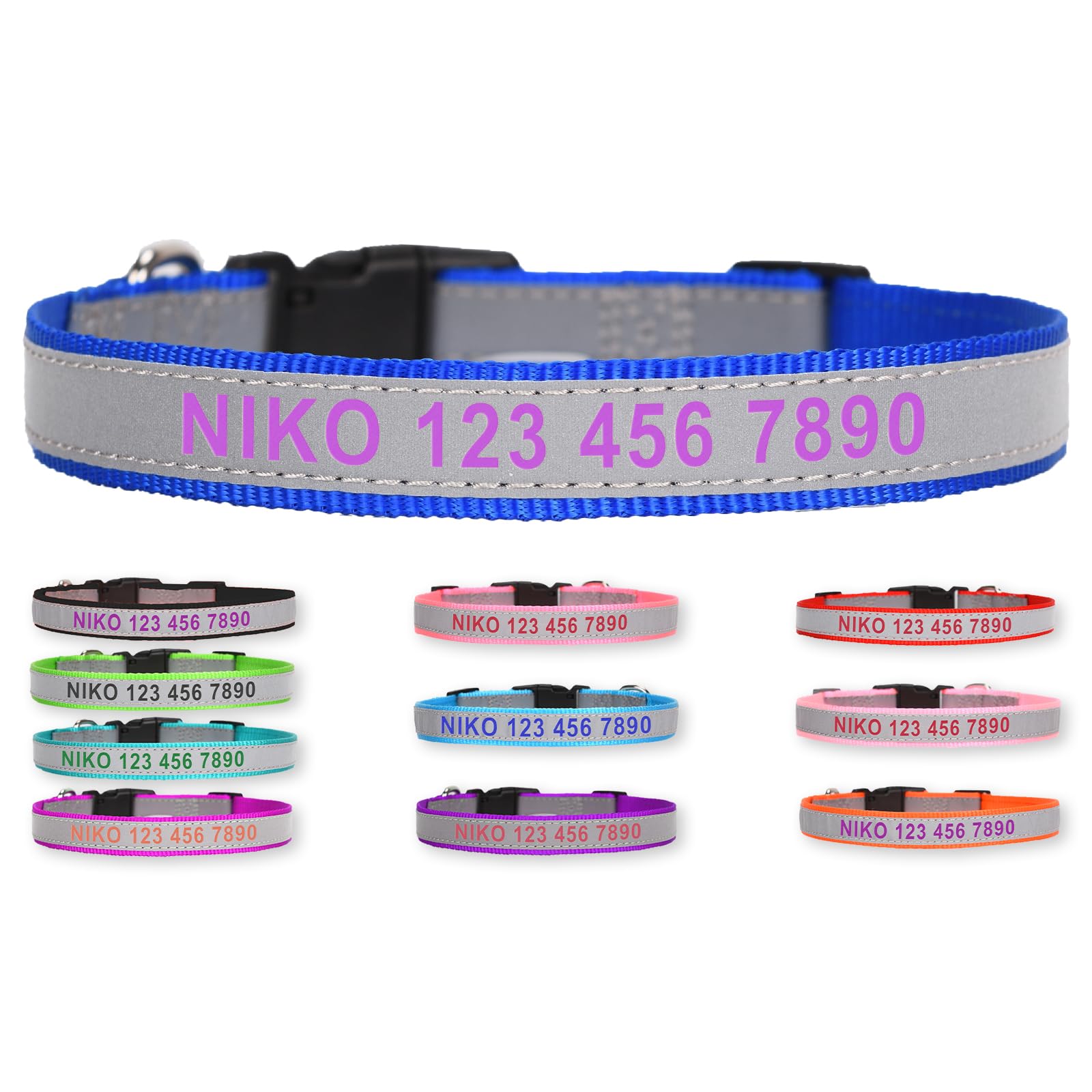 GIVEUBED Reflective Personalized Dog Collar, Adjustable Nylon 5 Sizes Buckle Collars,Custom Embroidered Pet Name and Phone Number for boy Girl Dog