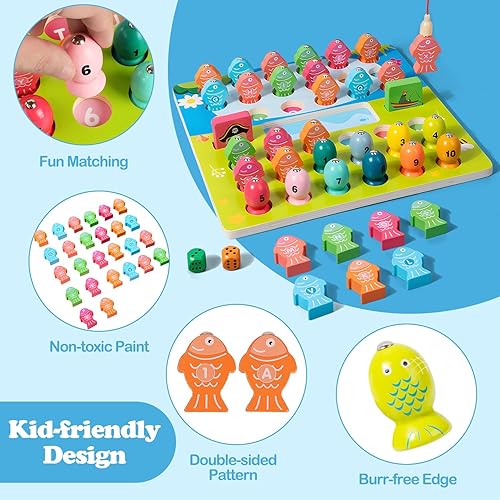 Miniatura 3 de Popsunny Montessori - Juguetes de aprendizaje para niños y niñas de 3, 4 y 5 años, juegos de mesa de pesca magnéticos de madera para niños, juegos