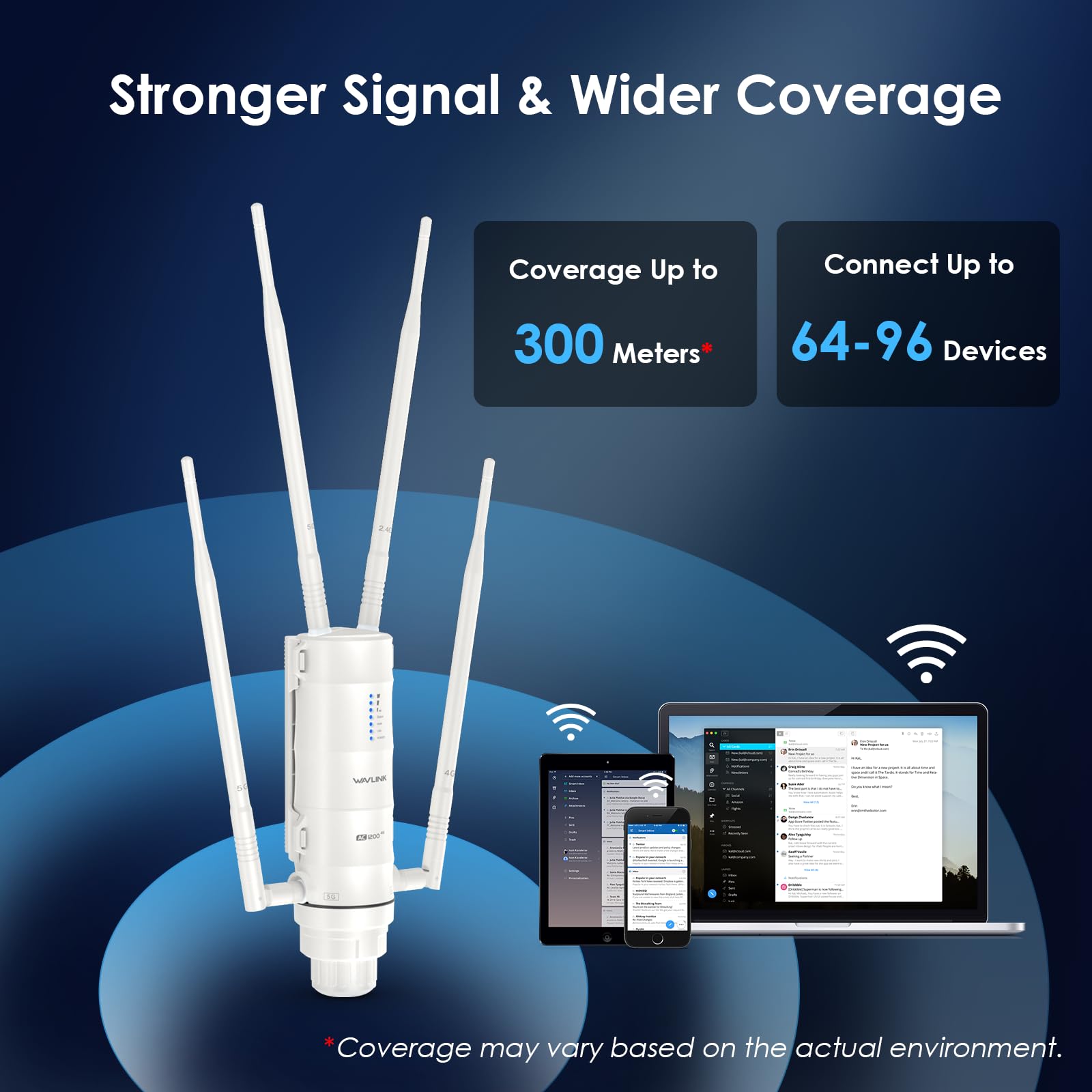 Ripetitore WiFi Esterno Potente Wavlink AC1200 4G LTE Dual Band Alta Potenza con Antenna Lunga Portata 7dBi e Slot SIM - Amplificatore WiFi Outdoor PoE per Copertura Estesa Fino a 200m
