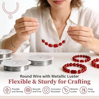 Jewelry Making Wire Set, 304 Stainless Steel Beading Wire 18/20/22/24/26/28 Gauge Thin Craft Wire for Necklace, Bead Stringing, DIY Jewelry, Floral Arrangement and Home Crafts