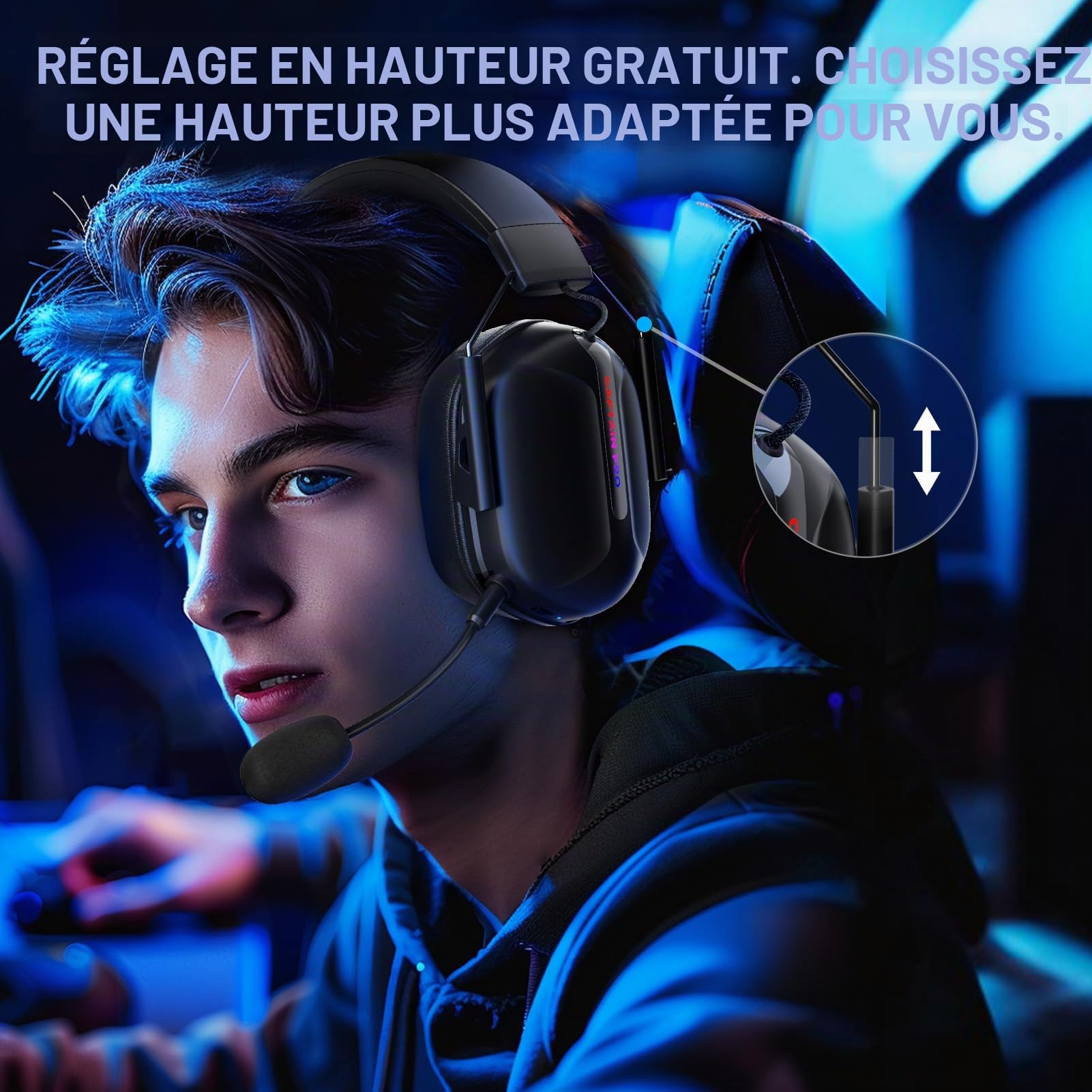 Gvyugke Casque de Jeu sans Fil 2,4 GHz pour Xbox Series, Casque avec Microphone pour PS5/4/PC/Switch/Mac, réduction du Bruit, Son Surround 3D, 60 Heures d'autonomie et lumières RVB