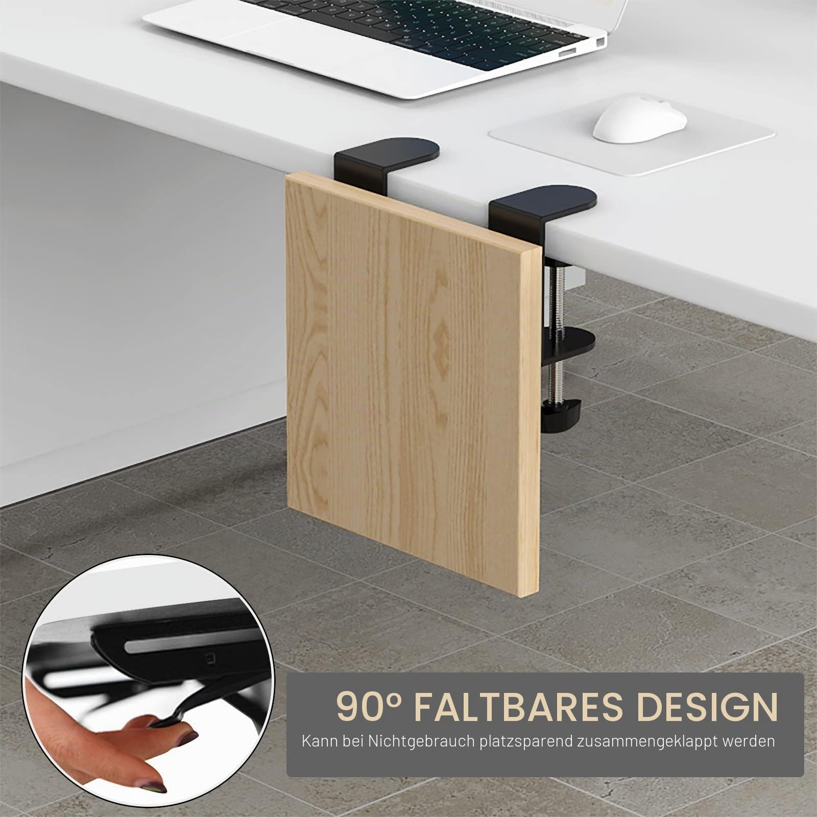 OUGIC Ergonomische Schreibtischverlängerung, 24 x 23 cm, stanzfreie Klemmung, faltbare Tastatur-Schublade, Tischhalterung, Armlehne, Ablage, Computer-Ellenbogen-Armstütze