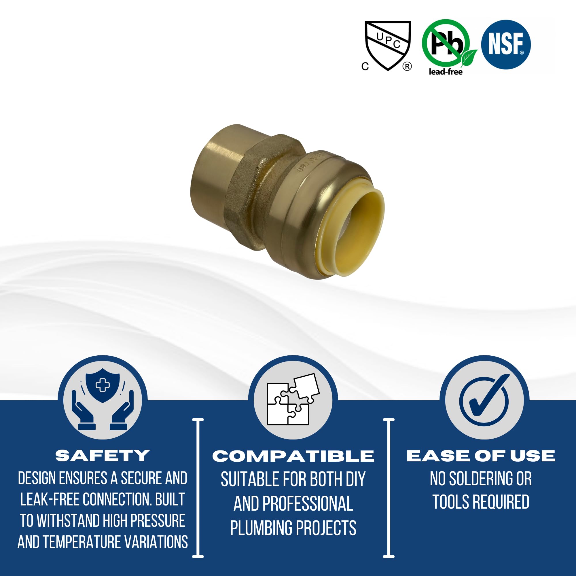 10 piezas 3/4 "push Fit X 3/4" macho NPT adaptador, certificado A ansi61 NSF plomo latón, Tubería de cobre, PEX, el CPVC