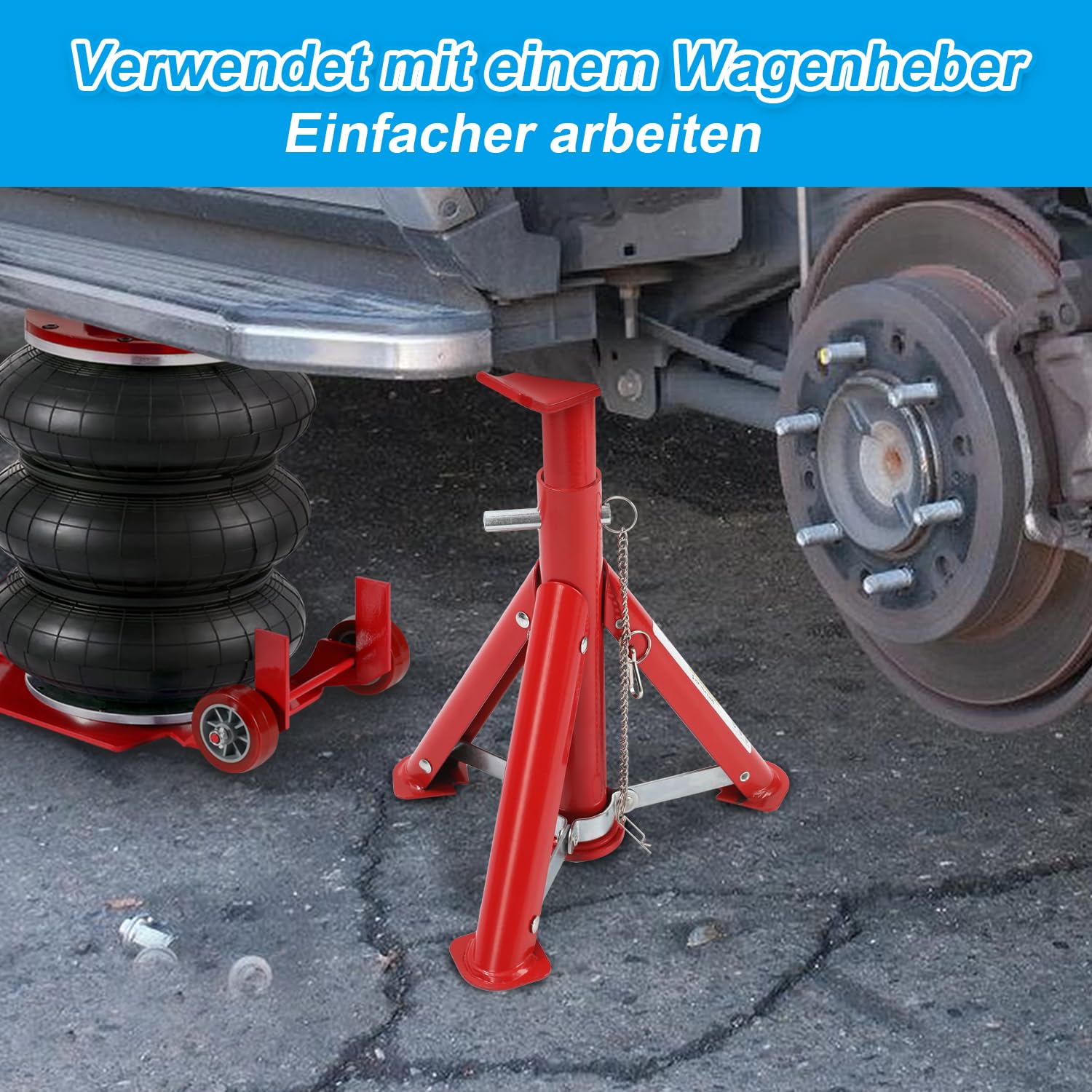 Yakimz stojak warsztatowy do samochodów osobowych 3T, do dużych obciążeń, czterostopniowa regulacja wysokości (29-40,5 cm), podpórka do SUV-ów i samochodów osobowych, pałąk bezpieczeństwa