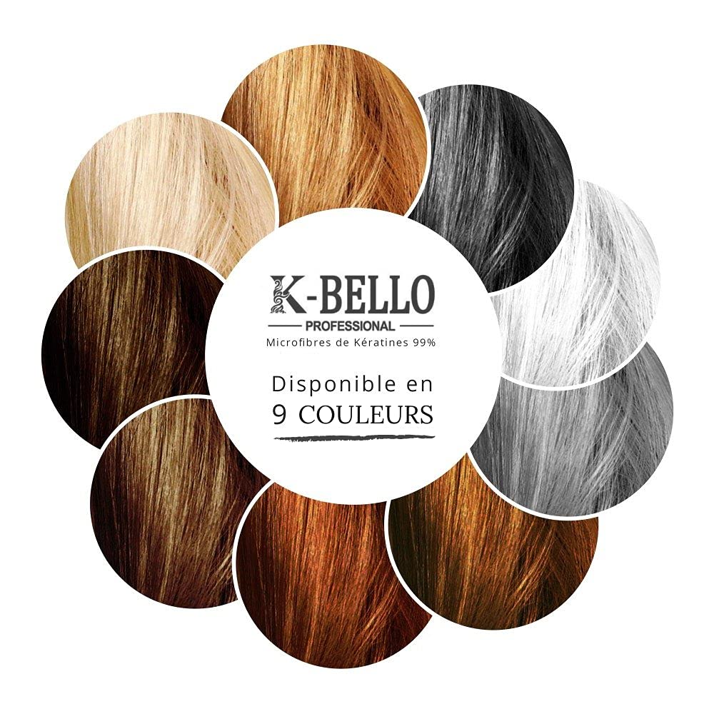 Poudre densifiante cheveux Kératine Naturelle & Végan K-Bello – Masque calvitie, alopécie, perte de cheveux & racines blanches – Fibres capillaire pour hommes et femmes (Flacon 30g, Châtain Foncé)