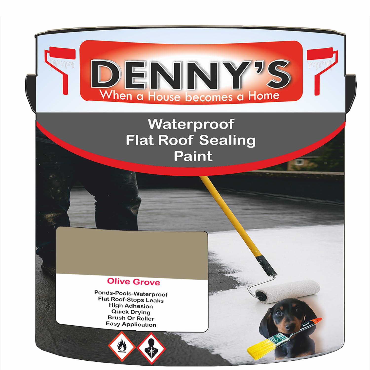 SCOOBYS PAINTS BACK IN THE MIX Chlorinated Rubber Flat Roof Paint – Waterproof Roof Sealer & Leak Repair Coating, Quick Drying, High Adhesion (Olive Grove, 1 Litre Tin) — image 1