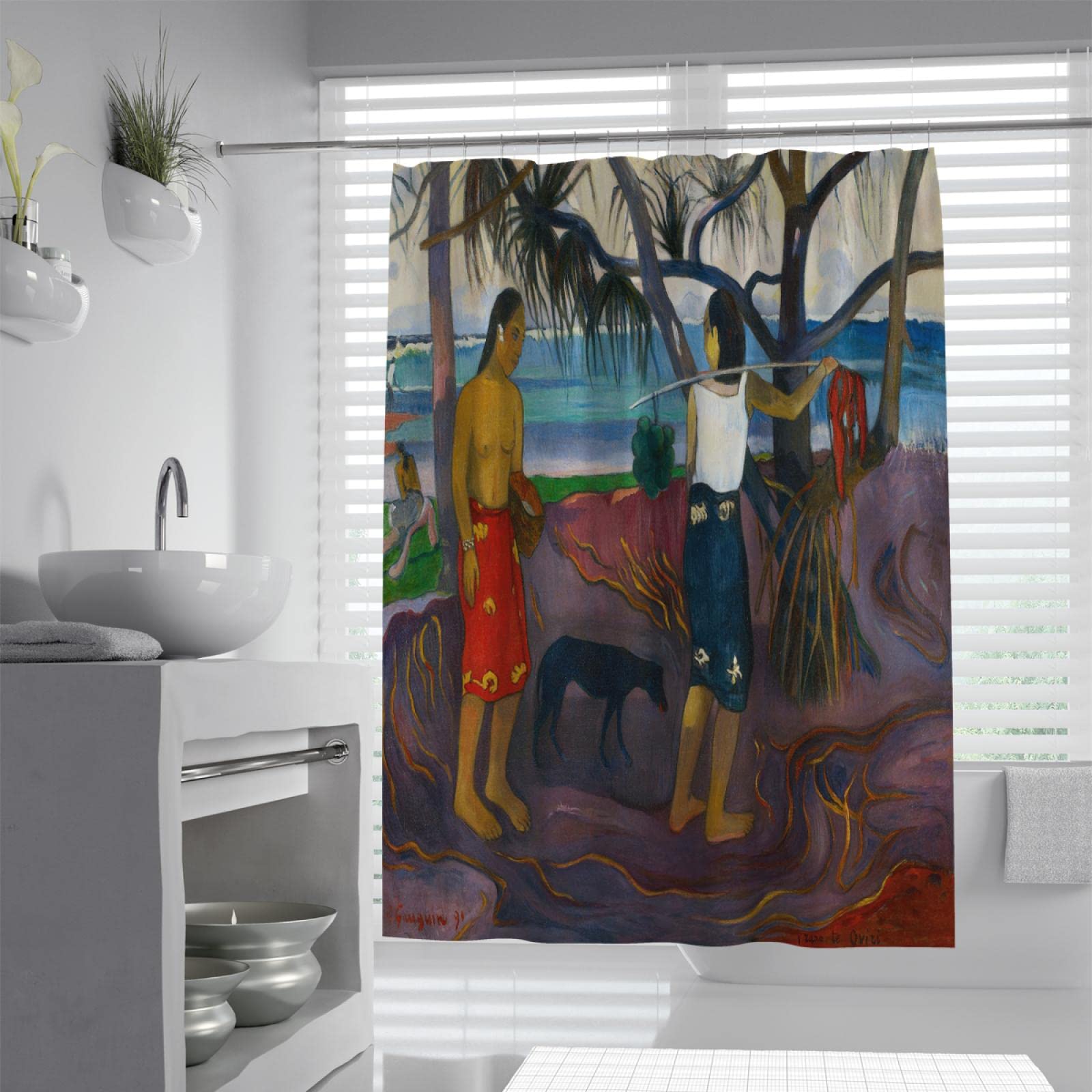 Männer Frauen Seaside Life Duschvorhang Paul Gauguin Bunte Badevorhänge Set mit Haken Stoff Polyester Wasserdichter Badezimmervorhang 180x220 cm