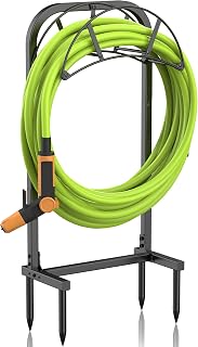 Garden Hose Holder, Freestanding Water Hose Holder with 4 Spikes, Heavy Duty Hose Reel Holds 150ft Hose, Hose Hanger, Hose Storage, Hose Organizer for Outside Lawn Yard