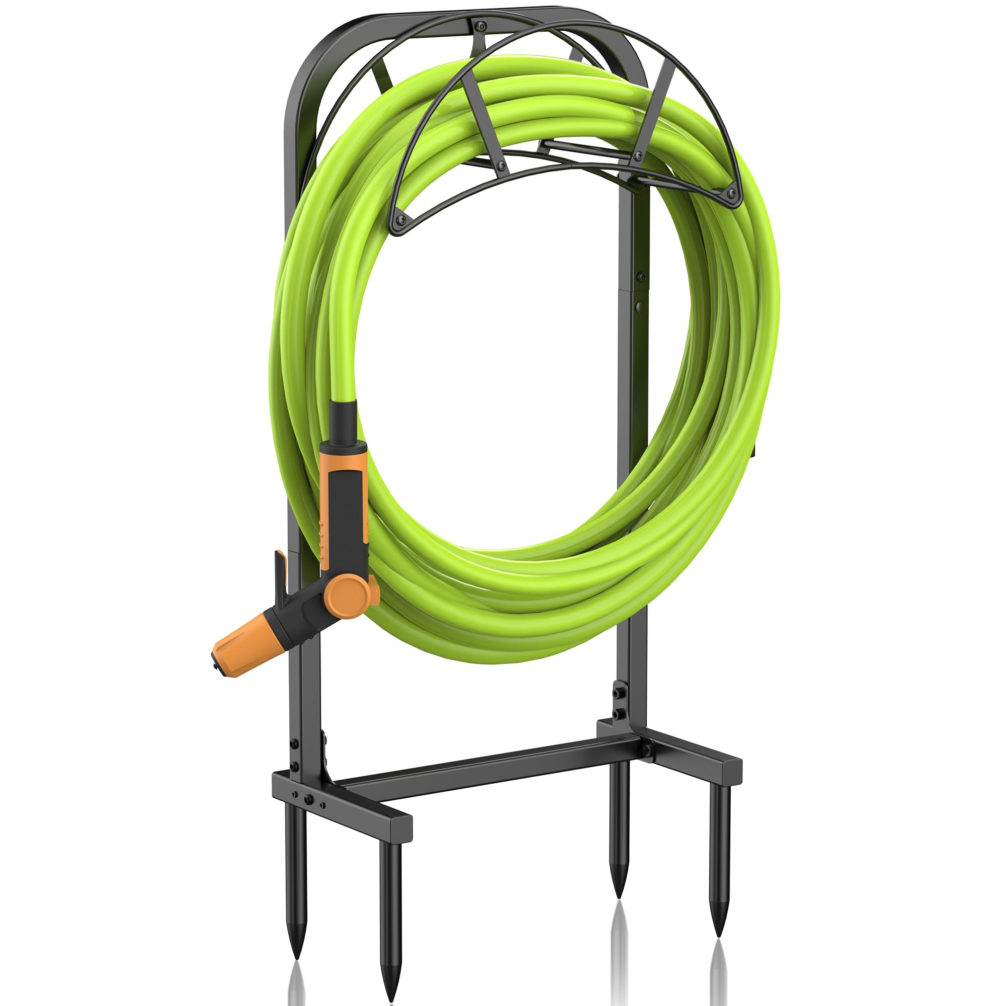 WiwiIron Garden Hose Holder, Freestanding Water Hose Holder with 4 Spikes, Heavy Duty Hose Reel Holds 150ft Hose, Hose Hanger, Hose Storage, Hose Organizer for Outside Lawn Yard