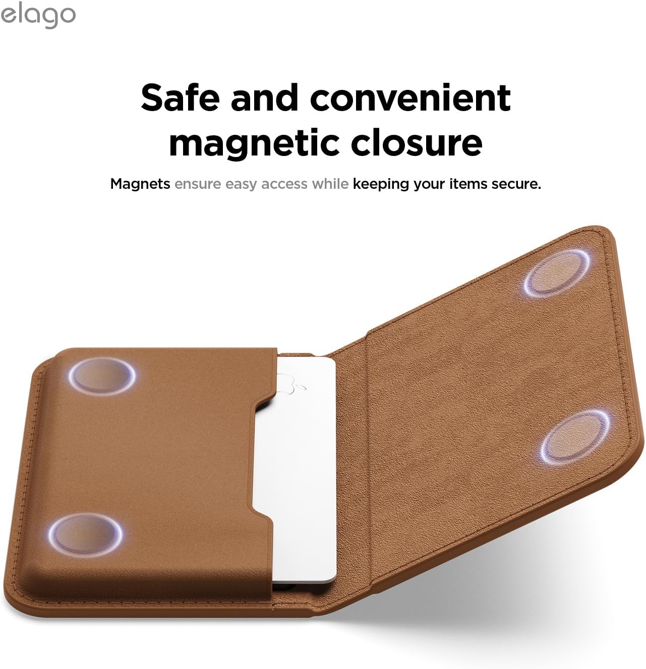elago Magnetic Vegan Leather Wallet Card Holder 3-Cards Compatible with MagSafe for iPhone - Secure Phone Wallet, Scratch and Damage Protection [Brown] - Image 7