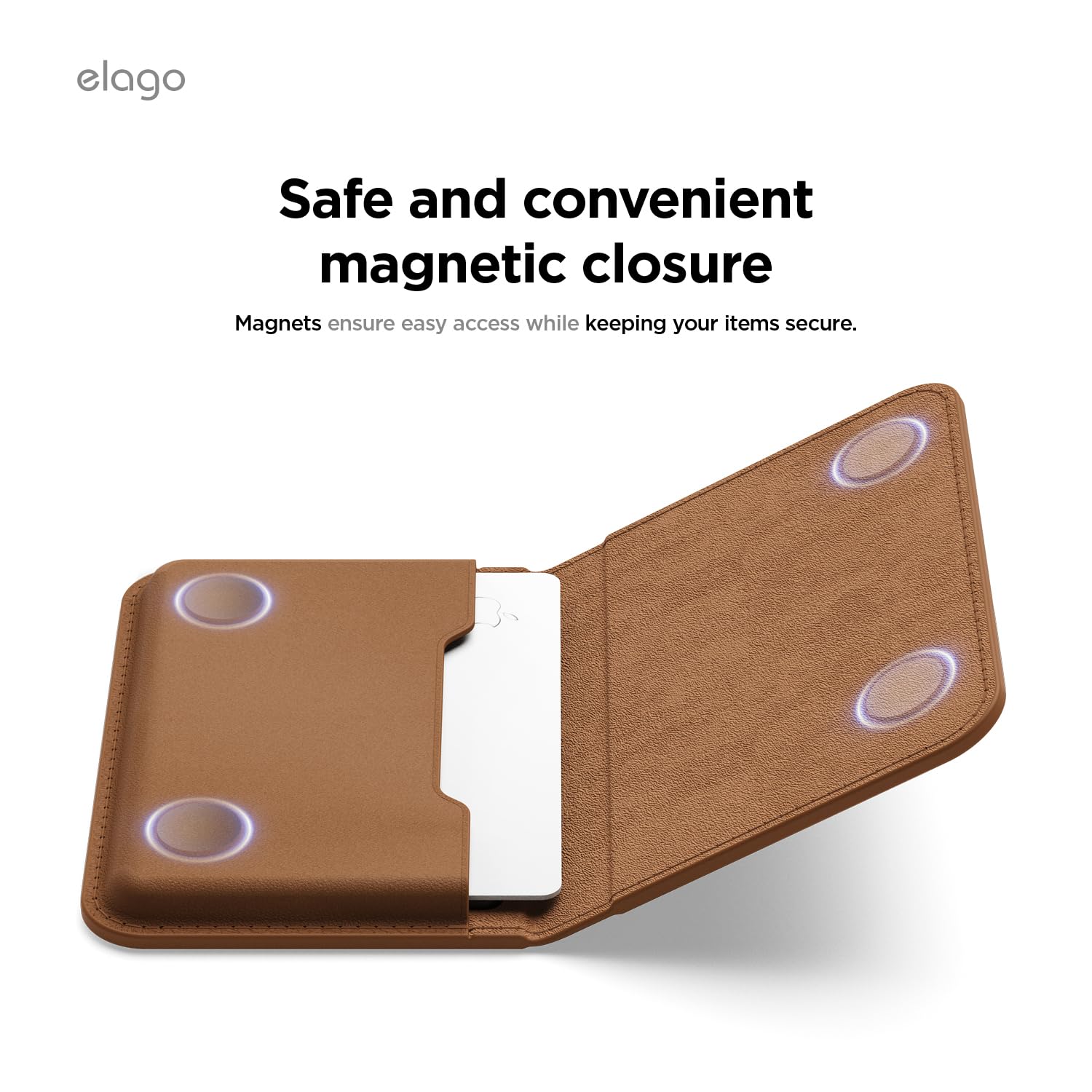 elago Magnetyczny Portfel ze Skóry Wegańskiej, Etui na Karty (3 Karty) Kompatybilny z MagSafe – Bezpieczny Portfel na Telefon, Ochrona przed Zarysowaniami i Uszkodzeniami (Brązowy)