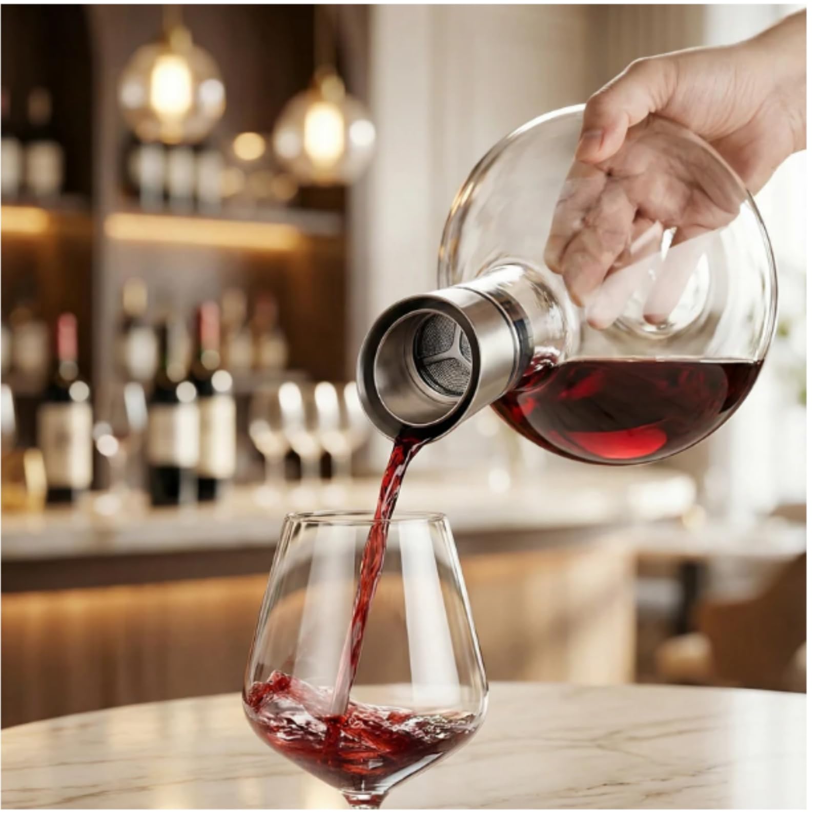 Enovio Decanter Oxyra，Decanter in Cristallo da 1,5L con Effetto Cascata e Filtro Antigoccia，Vetro soffiato a mano al 100% senza piombo，Elegante Scelta per Ristoranti, Enoteche e Regali