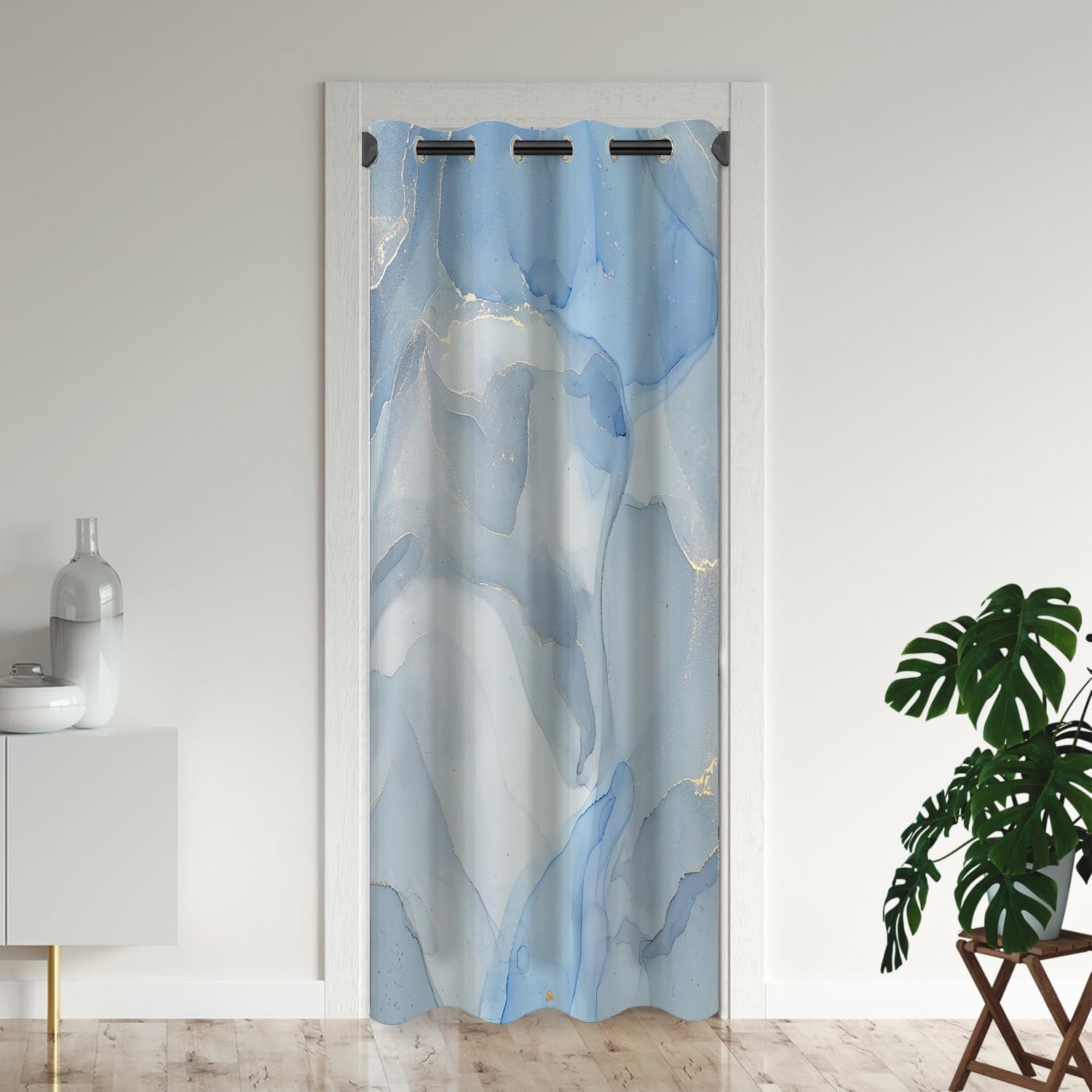 Abstract Door Curtains for Doorways, Marbling Gold Art Design Turquoise Teal Blackout Curtain for Kids Bedroom Closet, Grommet Thermal Insulated Privacy Door Drapes for Room Divider, 52"W x 80"L