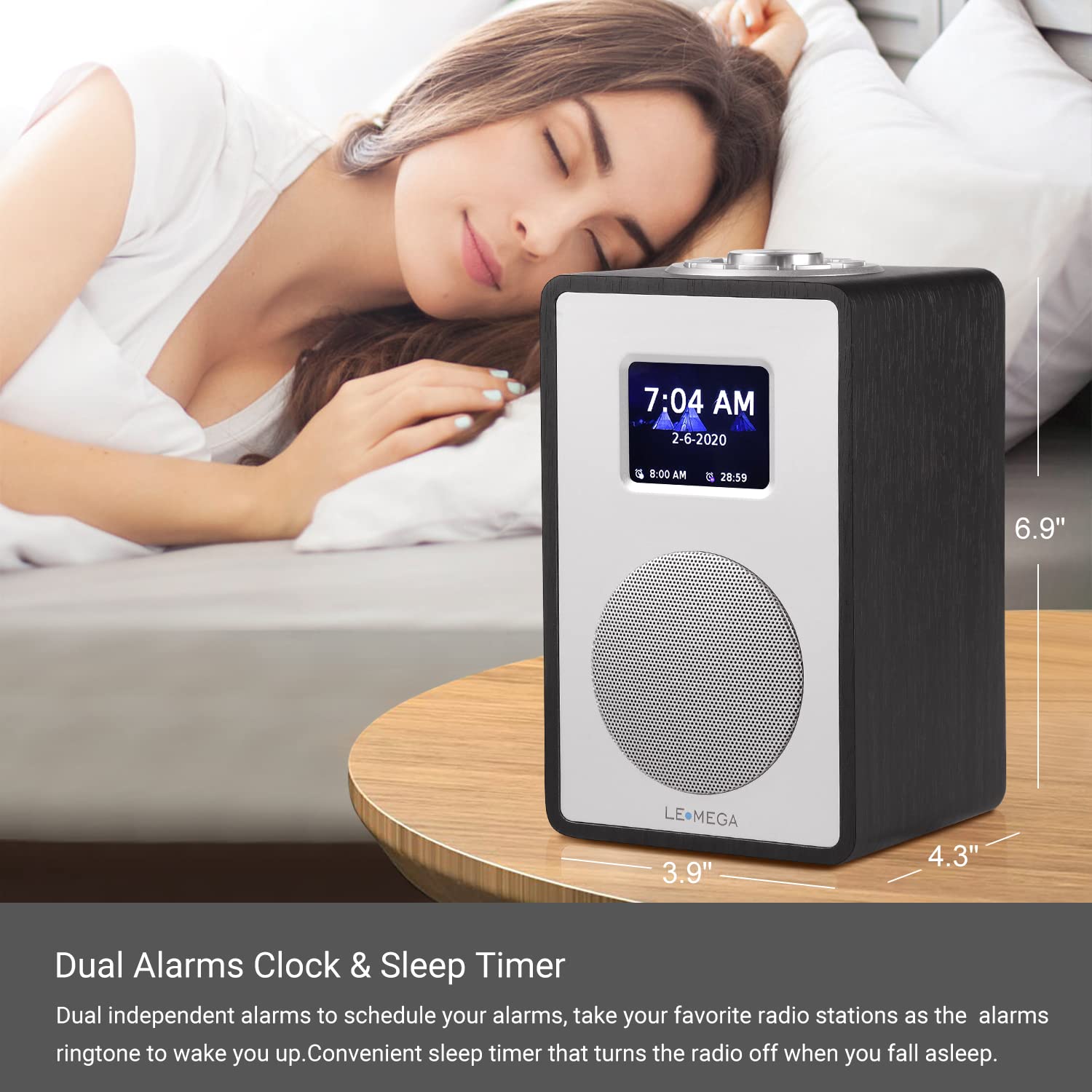 LEMEGA CR4 Radio Dab/Dab+/FM, Bluetooth, Pantalla Color,Roble Negro