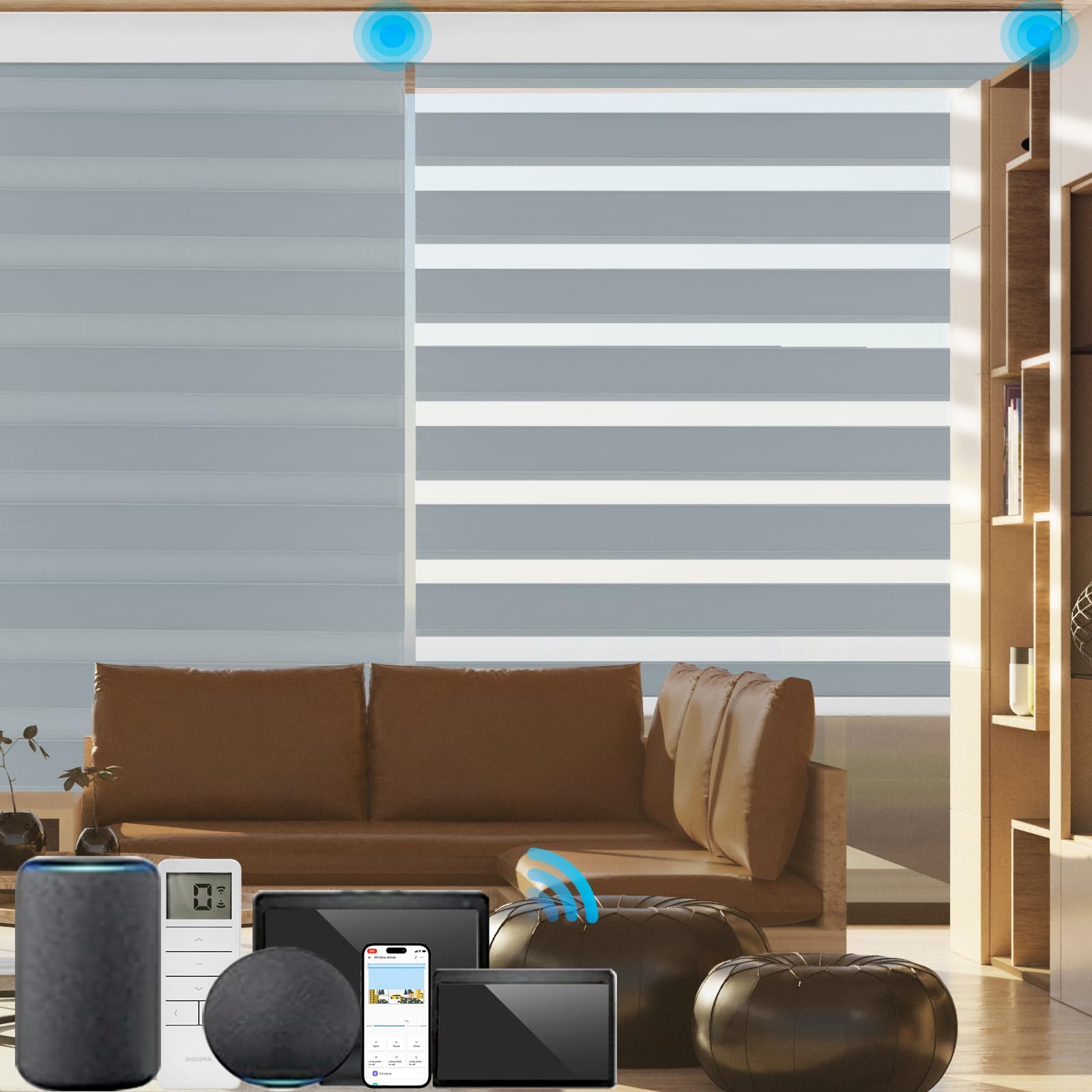 MYshade Custom Smart Zebra Blinds Compatible with Alexa Blackout 85 Motorized Dual-Layer Zebra Window Shades Privacy Light Control