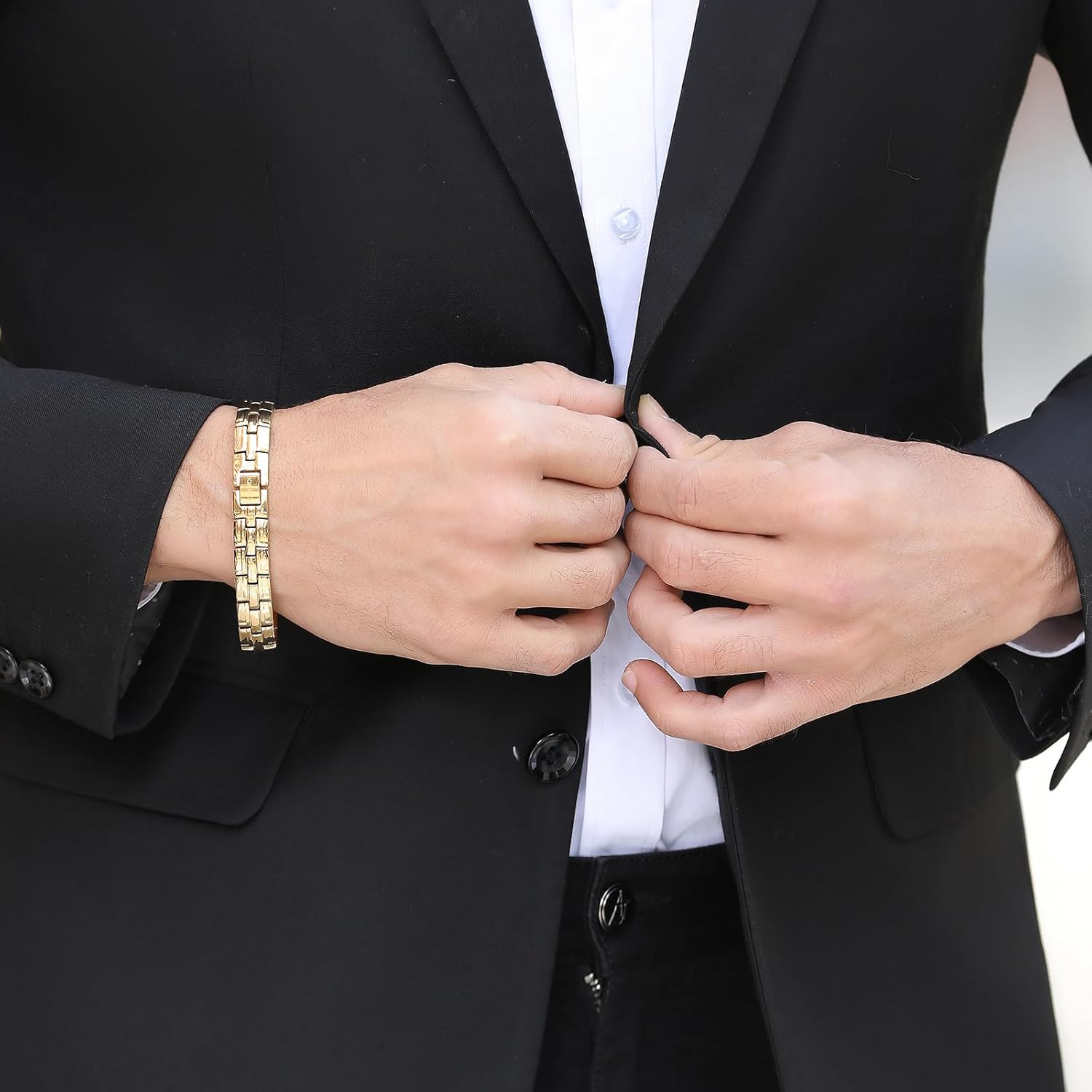 Stainless Steel Magnetic Therapy Bracelet For Men Women & Adjustable Length with Sizing Tool & Retro Bracelet Jewelry