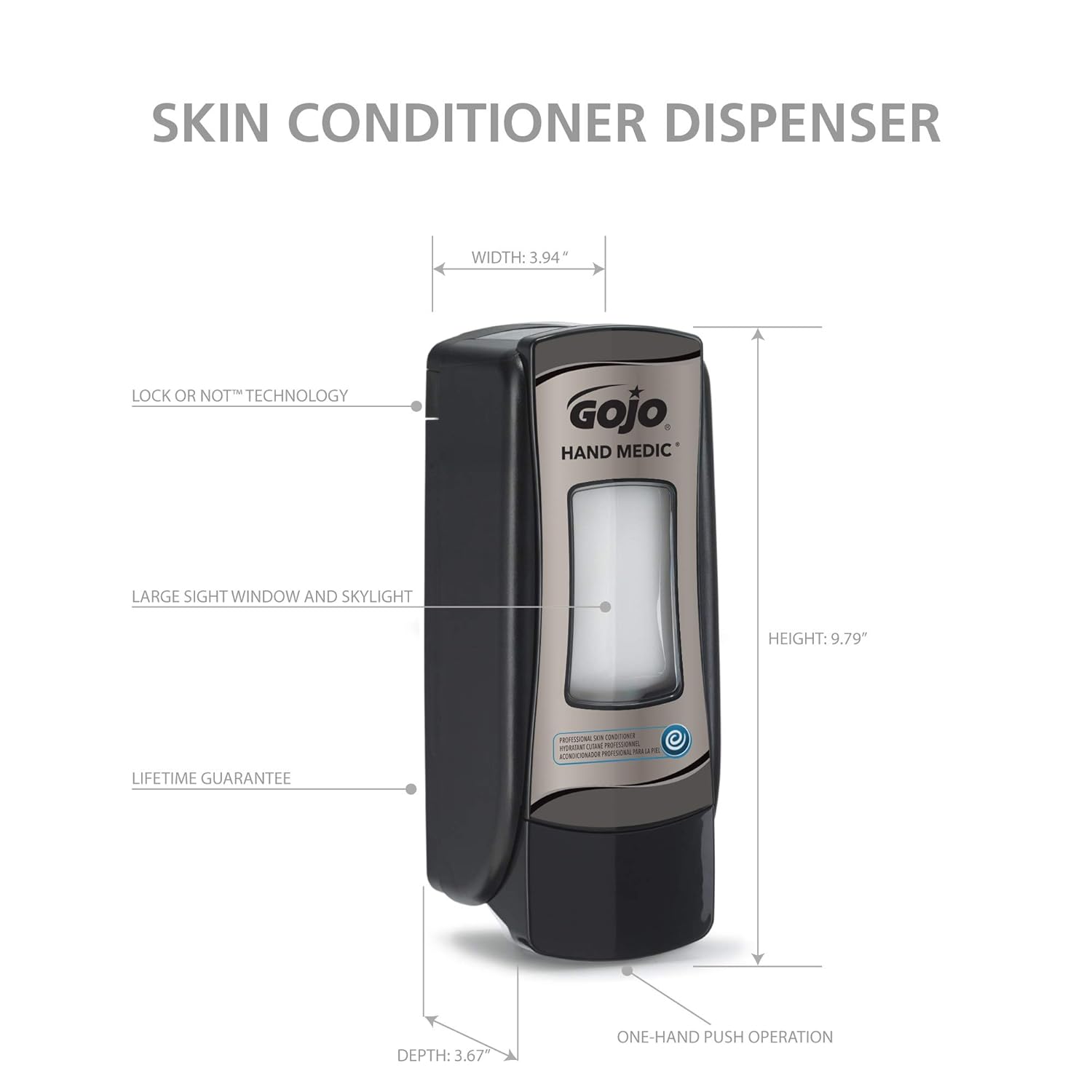 GOJO ADX-7 Push-Style Dispenser, Chrome/Black, for 685 mL GOJO ADX-7 Hand Medic Skin Condition Refills (Pack of 6) - 8782-06