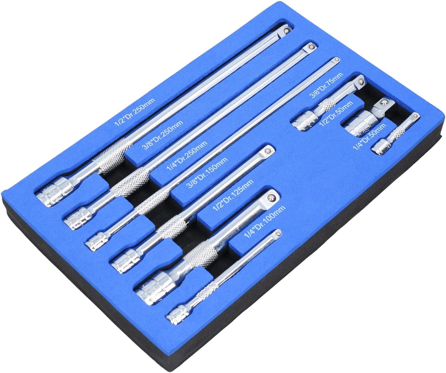 9pc Mixed Drive Straight Socket Extension Set 1/4" 3/8" and 1/2" Drive