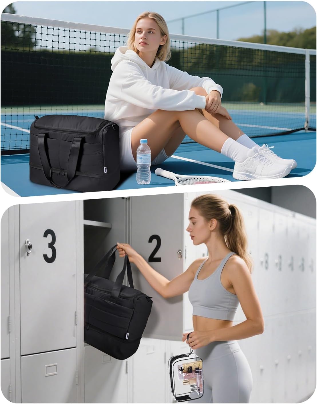 WANDF For Spirit Airlines Personal Item Bag 18x14x8, Lightweight Puffer Travel Duffle Bag for Women with Shoe Compartment & TSA Toiletry Bag Gym Hospital Carry-On Weekender Overnight (Black) - Image 6