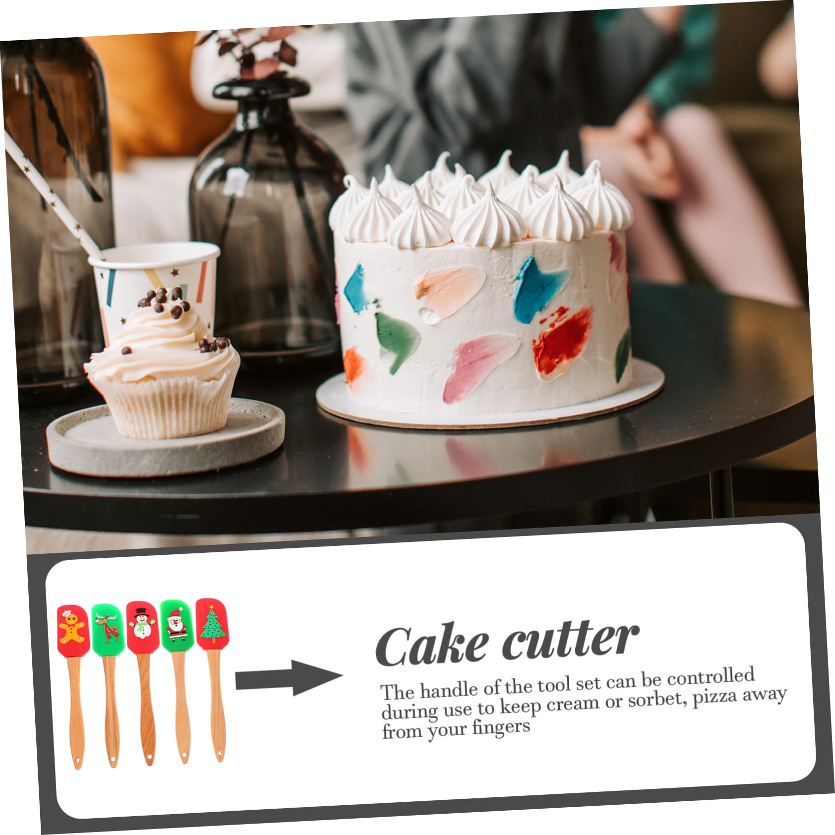 5 Pièces Spatule à Crème Bol De Cuisson Et Spatule De Noël De Noël Rouge s De Conception De Outil De Pâtisserie De Grattoir De Mélange D'arbre De Bois