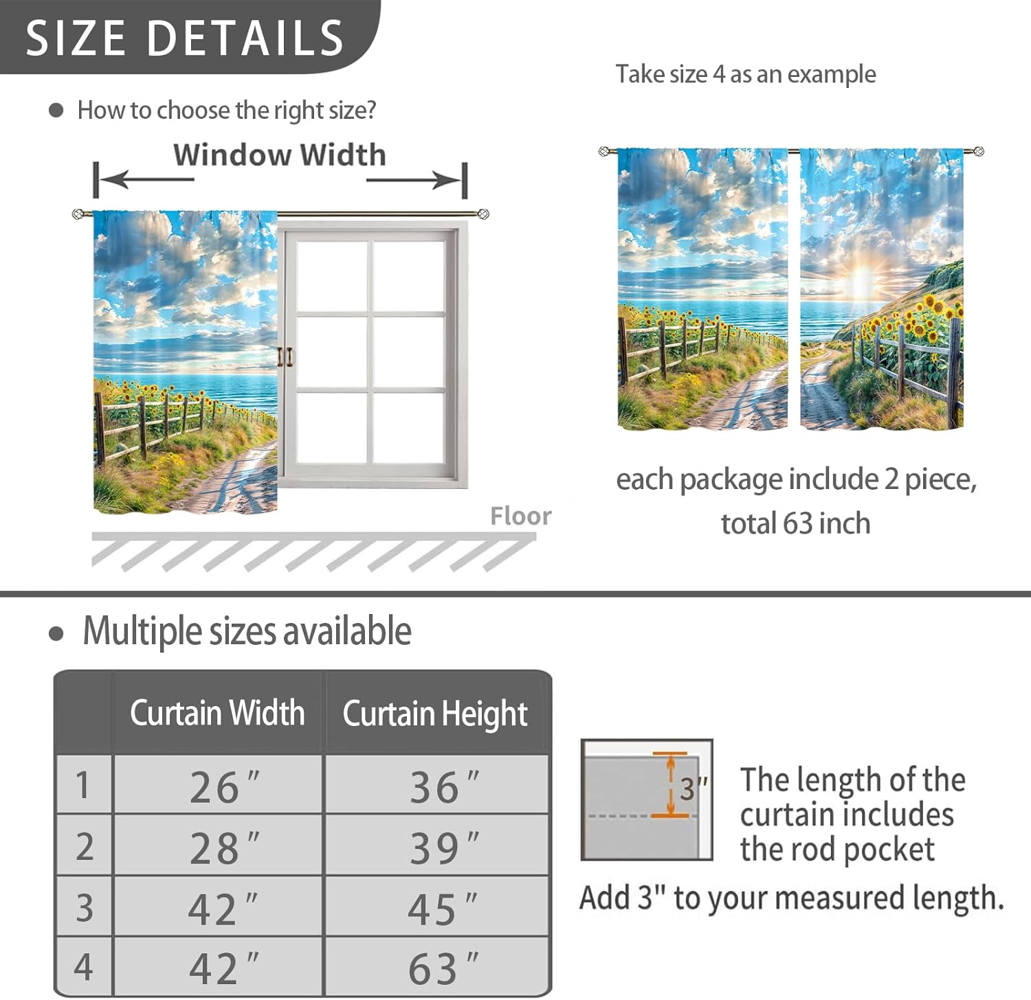 Beach Sea Ocean Kitchen Curtains Summer Ocean Short Tier Curtain for Kitchen Country Short Cafe Tier Curtains Decor for Living Dining Bathroom Room Seascape Hawaiian Theme 2 Panels Set 28"x 39"