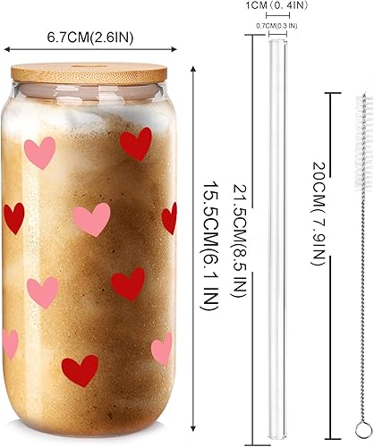 Miniatura 2 de Mason Life Vasos de Café Helado, Tazas de San Valentín Regalos para Ella Mujeres, Vaso de Cerveza de 18 OZ con Corazones, Vasos para Beber en Pareja