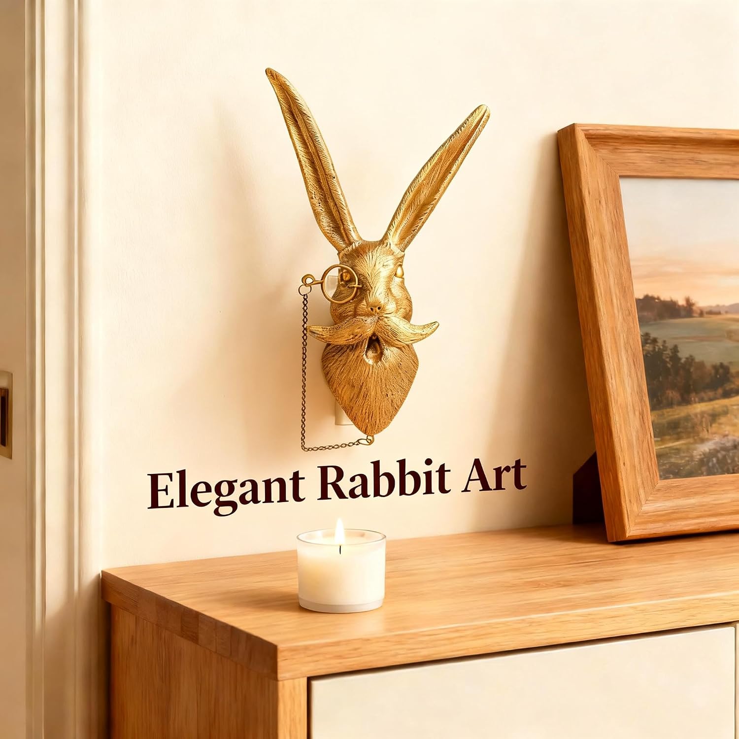 O-FarFarm Gold Rabbit Animal Head Wall Decor, Whimsical Vintage Wall Art, Unique Antique Wall Decor Sculpture, for Living Room Entryway Bedroom Wall Ornament, Home Decor Lovers Housewarming Gift