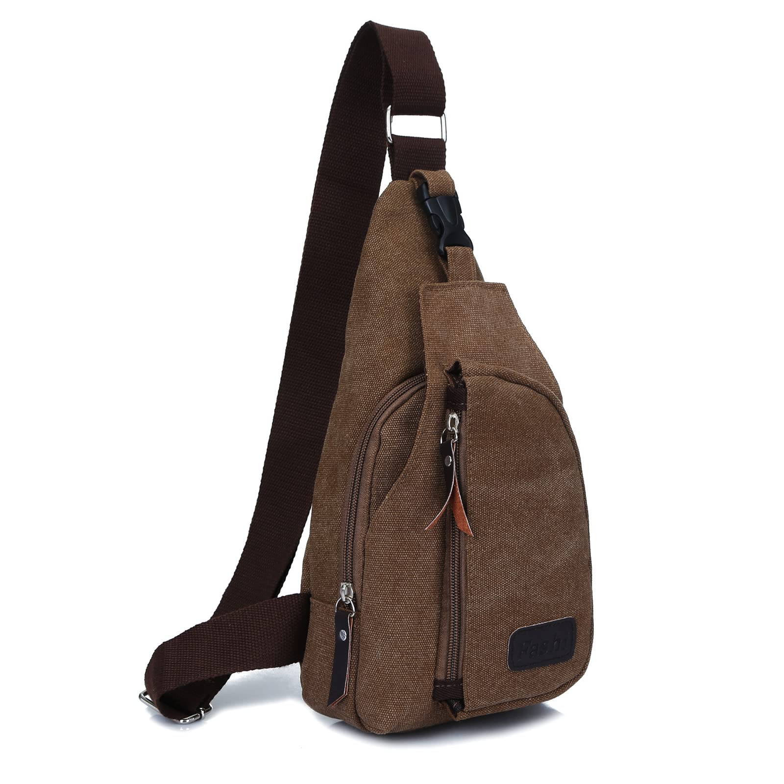 Q QICHUANG Canvas Sling Bag Small Crossbody Backpack Hiking Daypack Rucksack for Men Women Outdoor Cycling Travel, Brown, 13.7*7.8*4.7inch-picture-21