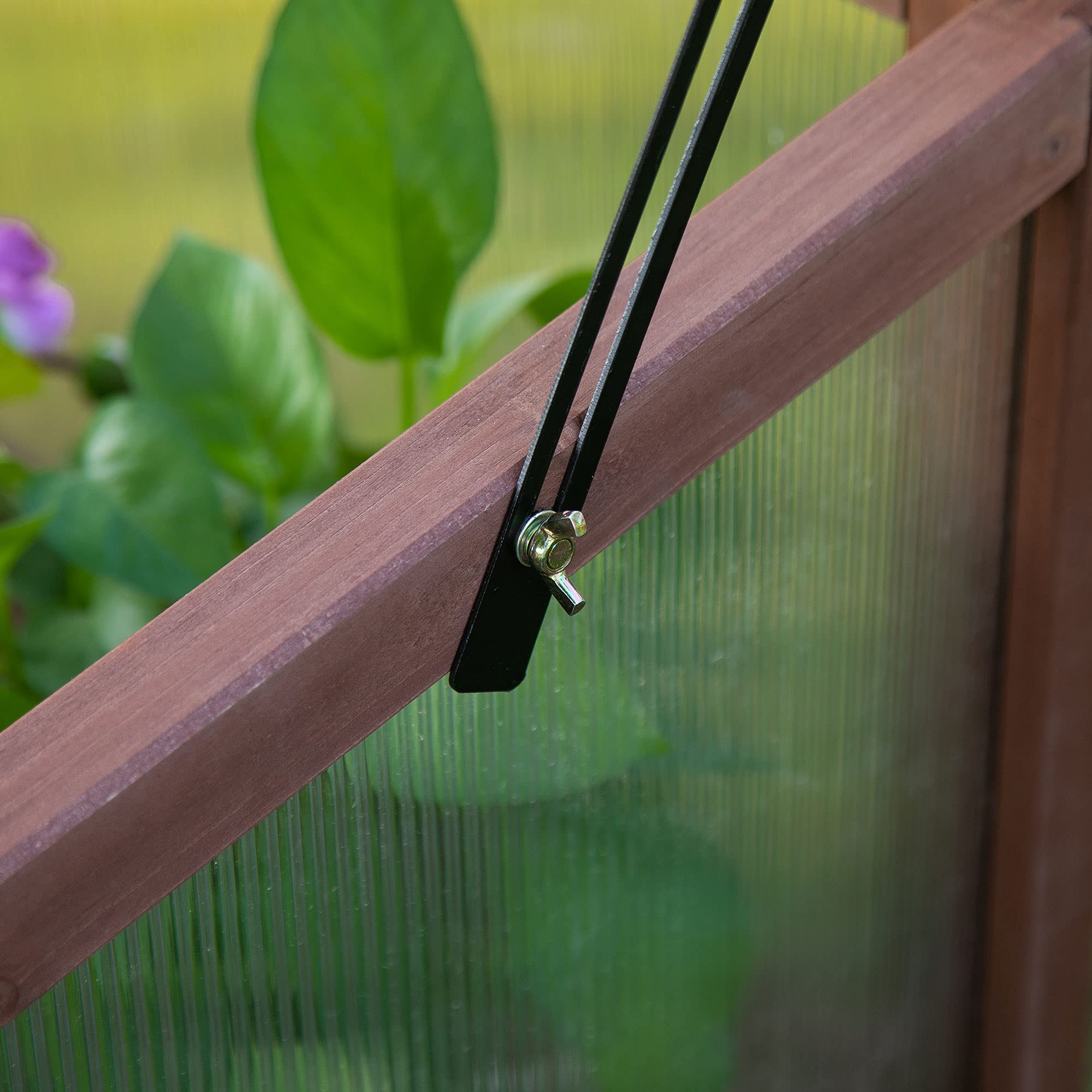 Outsunny Mini Serra da Giardino Letto per Orto Rialzato per Piante Struttura in Legno e Policarbonato con Tetto Apribile e Inclinato, 90x50x93cm