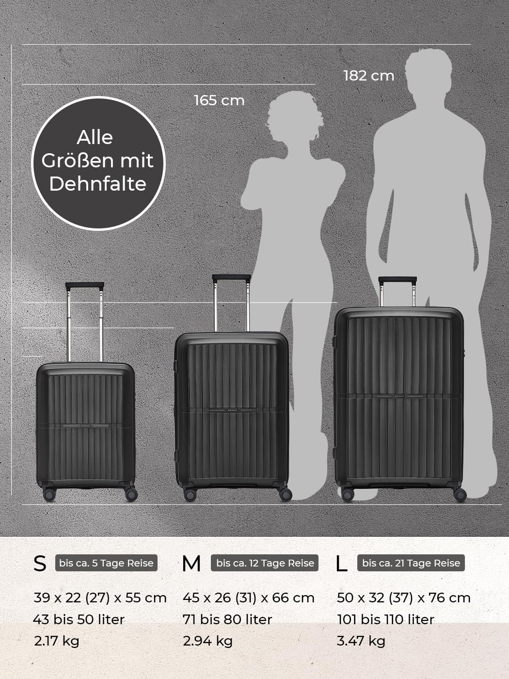 Pactastic Ultraleicht Hartschalen Check-in Koffer | Mittelgroßer Trolley 45 x 26 x 67 cm | von 71 auf 80 Liter erweiterbar nur 3,5 kg, Polypropylen | 4 Doppelrollen & TSA (Collection 01+)
