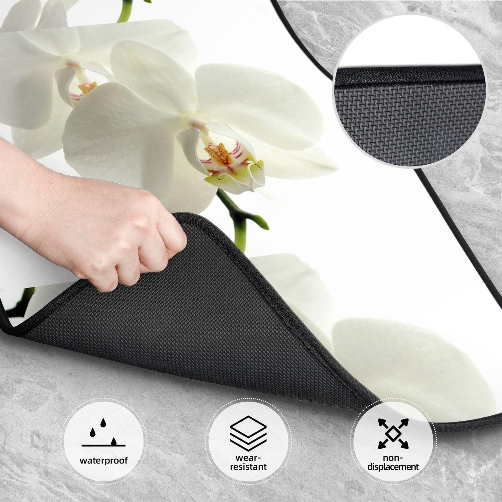 Florale weiße Orchideenblüten, trendig, 4er-Set Auto-Fußmatten, Neopren-Fußmatten für Fahrzeuge, rutschfeste Auto-Fußmatten, Autozubehör