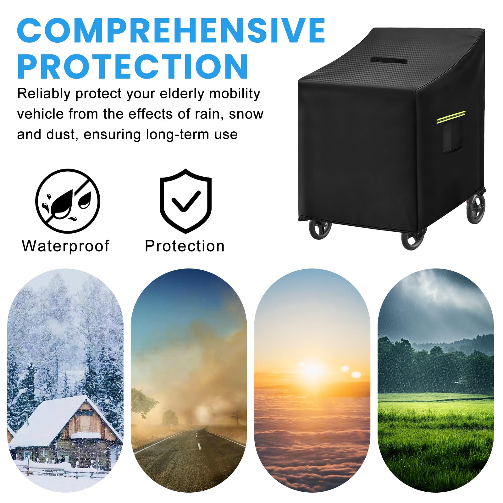 Copertura impermeabile per deambulatore Walker 72 x 66 x 90 cm, corrimano fluorescente con parapioggia 4 fibbie 420d Oxford per una varietà di quattro ruote