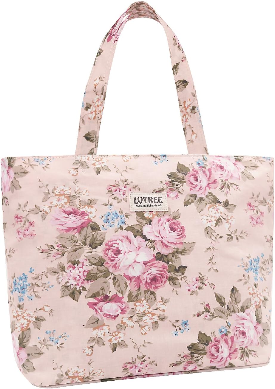 Tote Shoulder Bag Handbag, Foldable Wallets Purse Bag for Outdoors Gym Hiking Picnic Travel Beach, Pink Rose