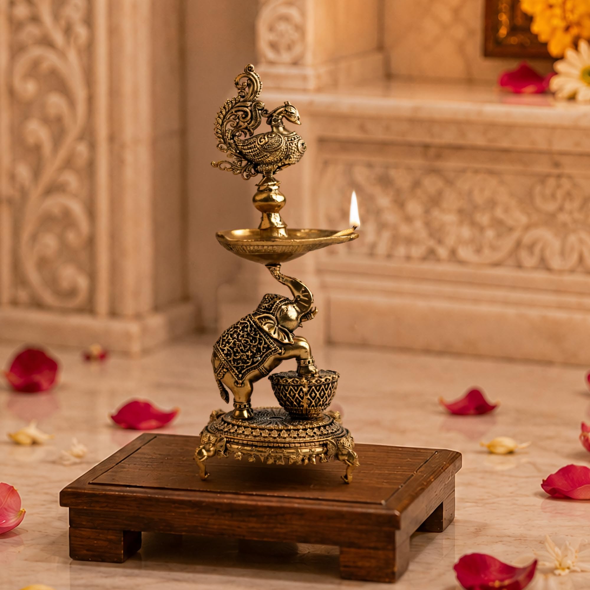 Eternal Radiance Ananta Jyoti Diya Stand Brass Peacock Elephant Design for Puja Home Temple Vastu Spiritual Decor Festive Decoration Diwali Gift Housewarming Wedding Return Gift-image-40