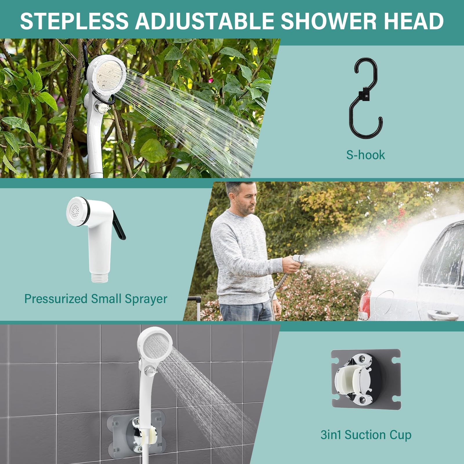 Doccia da Campeggio, Doccia Portatile Aggiornata con Display di Temperatura e Potenza, Doccia Esterna con 6000mAh Batteria Ricaricabile per Spiaggia Giardino Lavaggio Auto, Escursioni