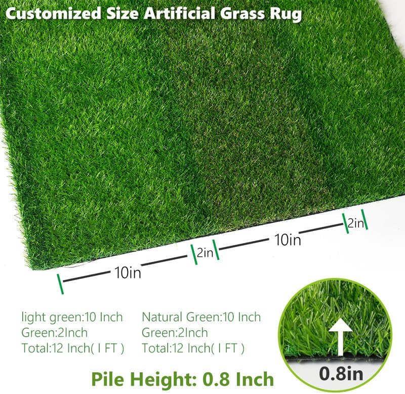 Petgrow Artificial Grass Turf 2FTX4FT, 0.8 Inch High Density Synthetic Grass,Indoor Outdoor Runner Rug Grass with Drain Hole for Dog Garden Backyard Patio Balcony Entryway Landscape Decoration